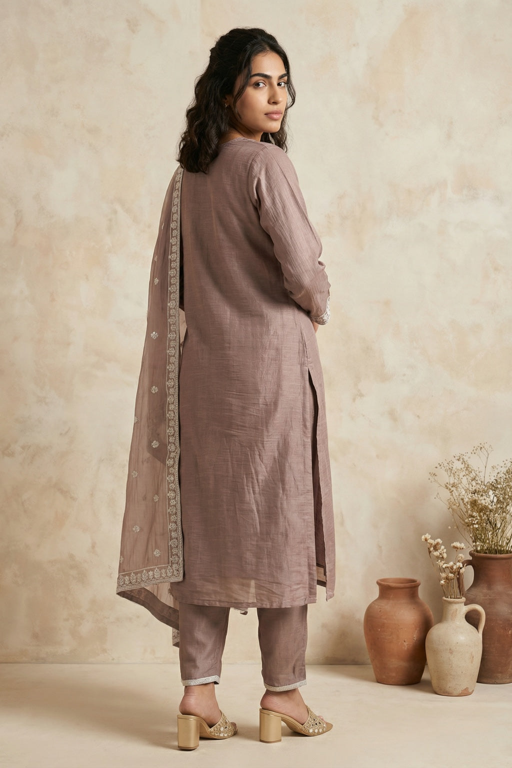 Mauve Mul Cotton Straight Salwar Set - Mokshaa