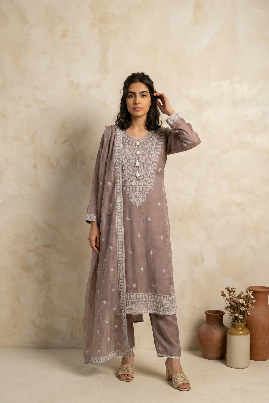 Mauve Mul Cotton Straight Salwar Set - Mokshaa