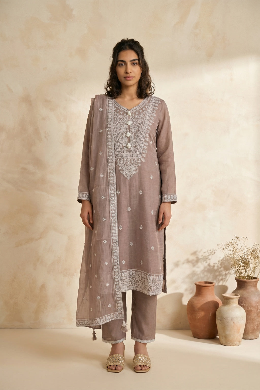 Mauve Mul Cotton Straight Salwar Set - Mokshaa