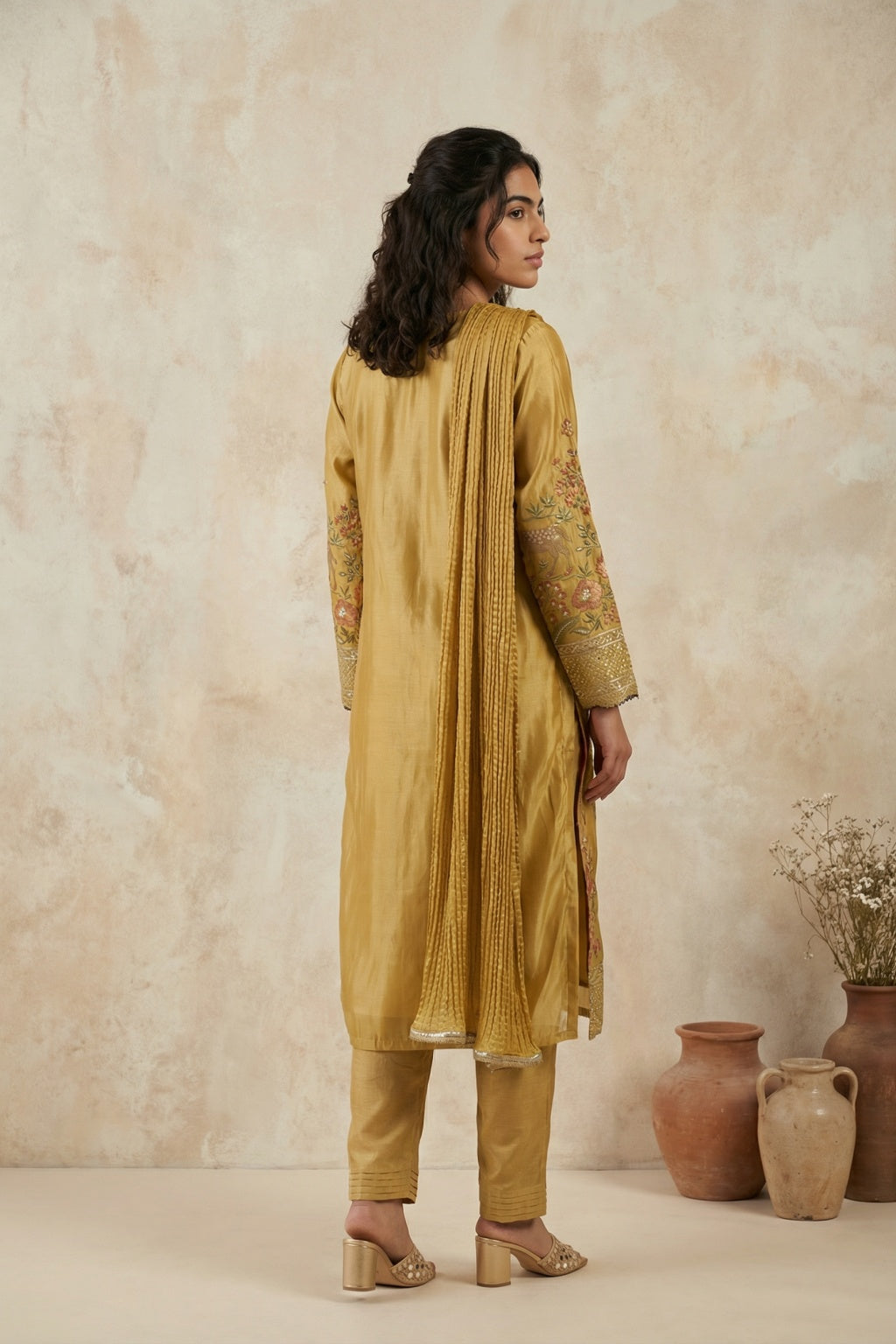 Mustard Mul Chanderi Salwar Set - Mokshaa