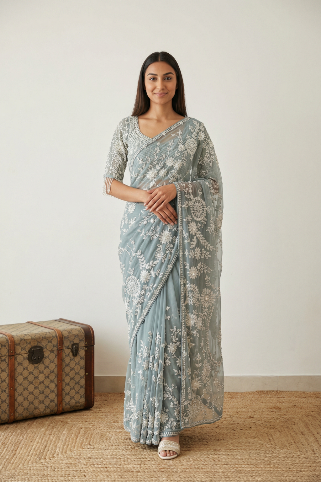 Sea Blue Georgette Saree