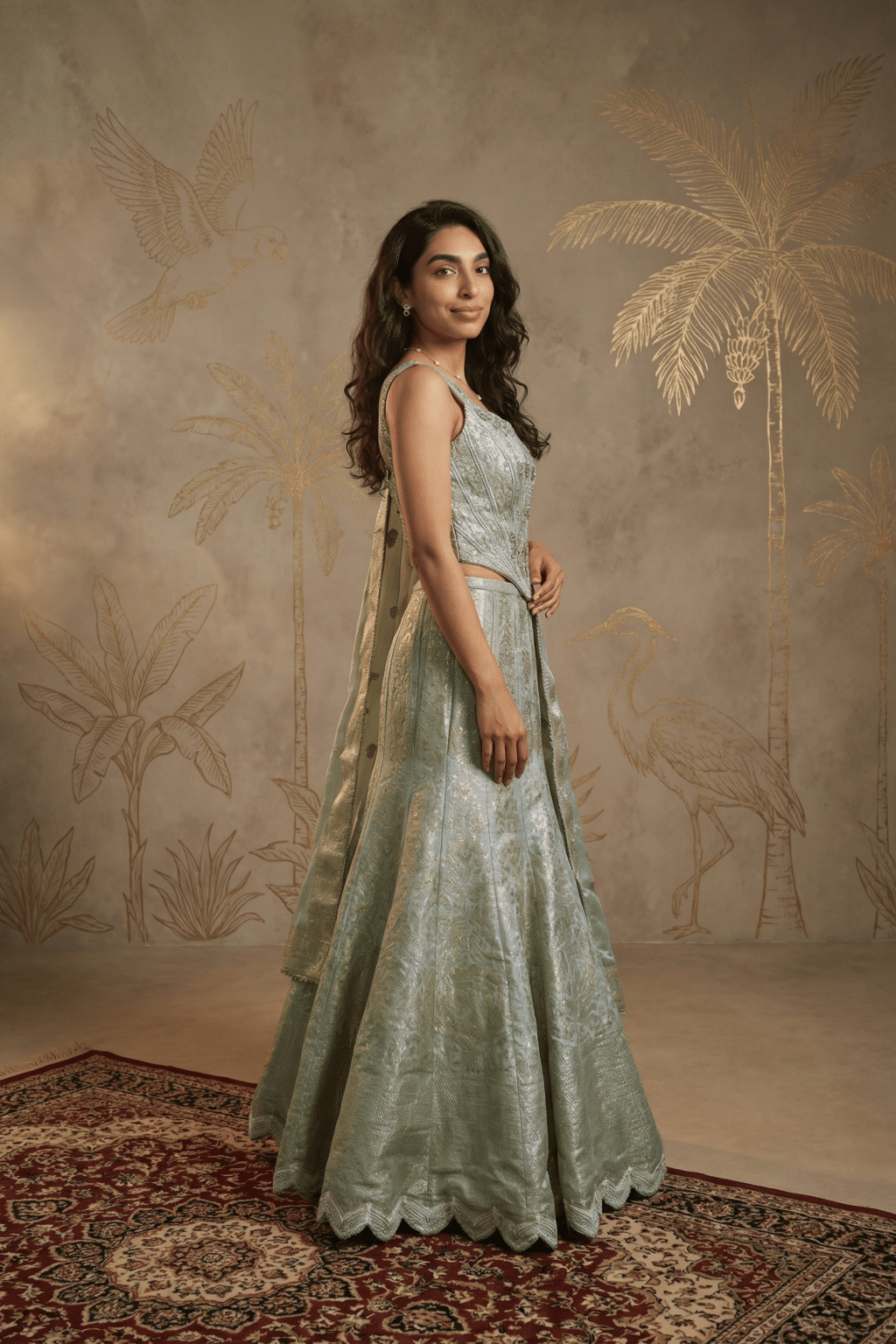 Pastel Green Tissue Banarasi mermaid Lehenga set