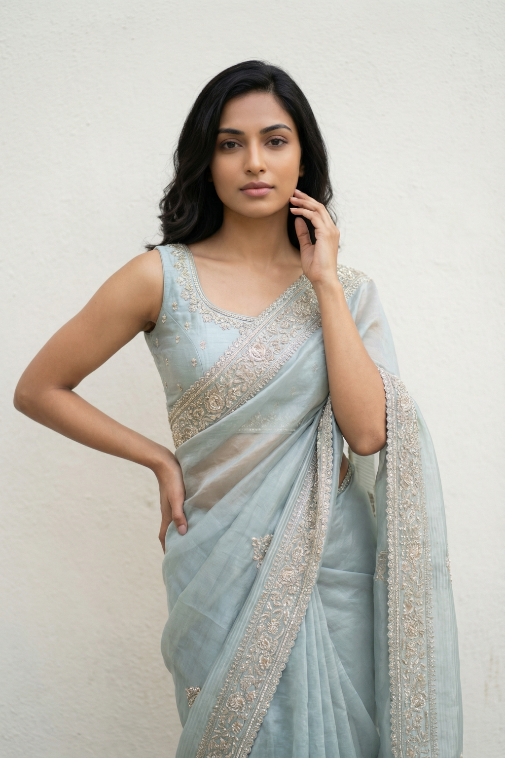 Ice Blue Tissue Saree