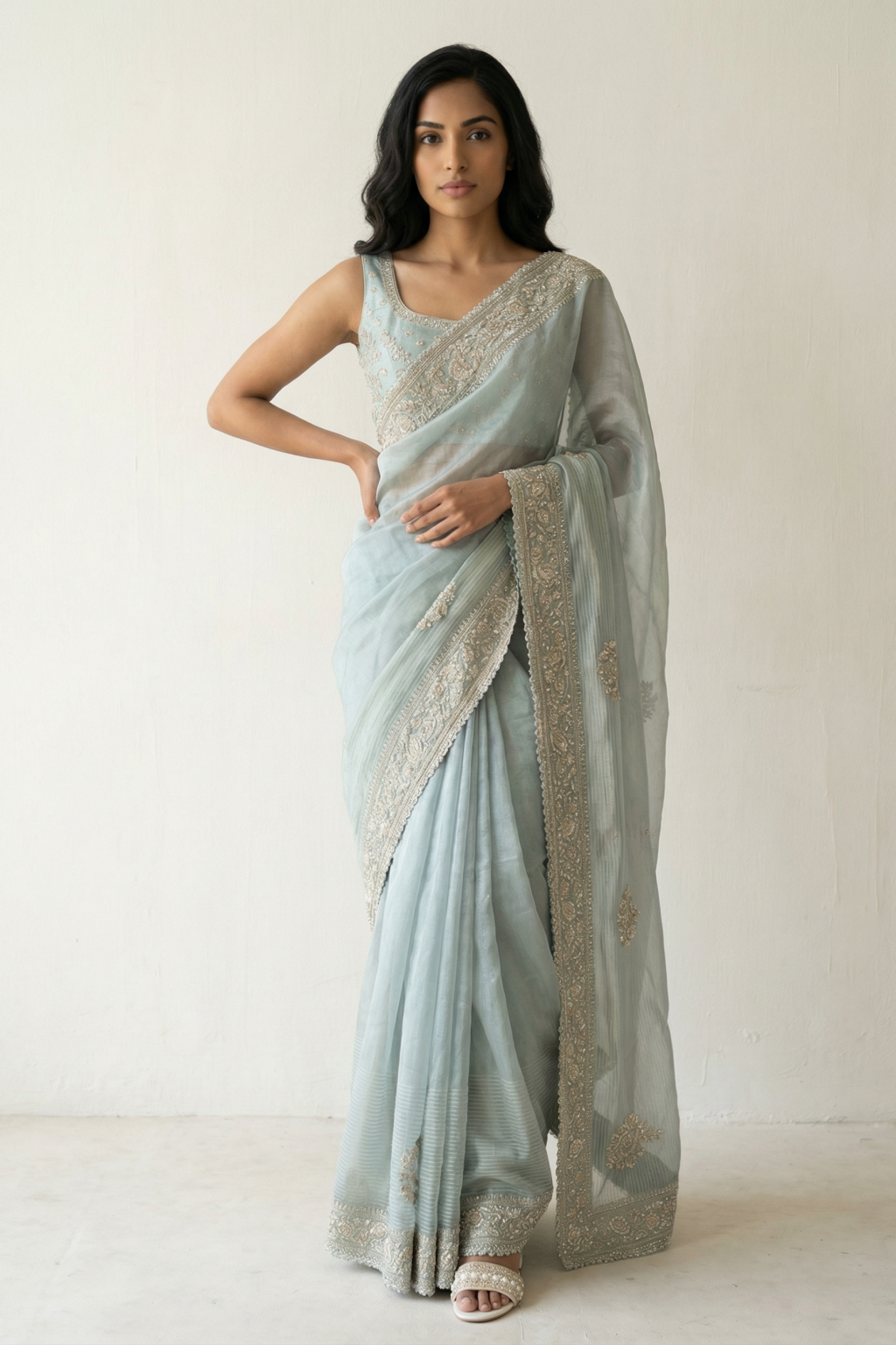 Ice Blue Tissue Saree