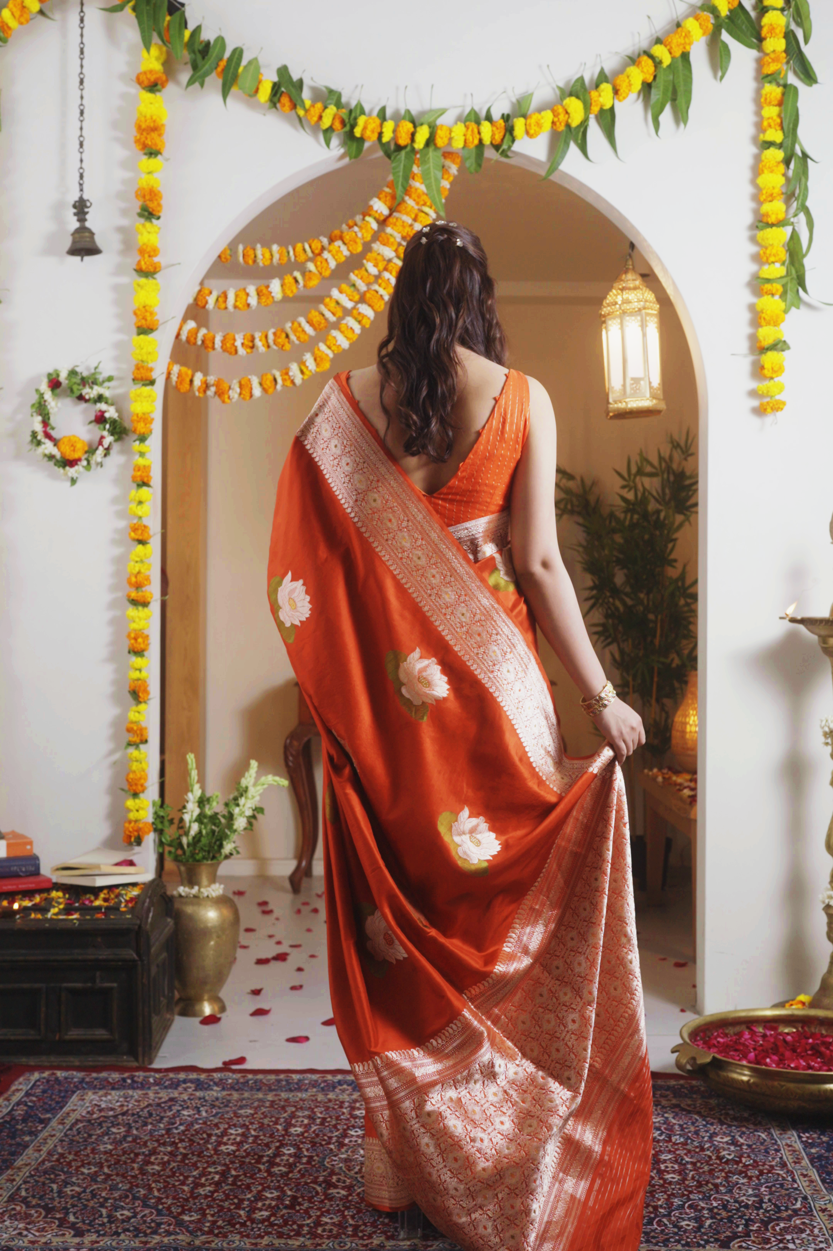 Rust Banarasi Silk Saree