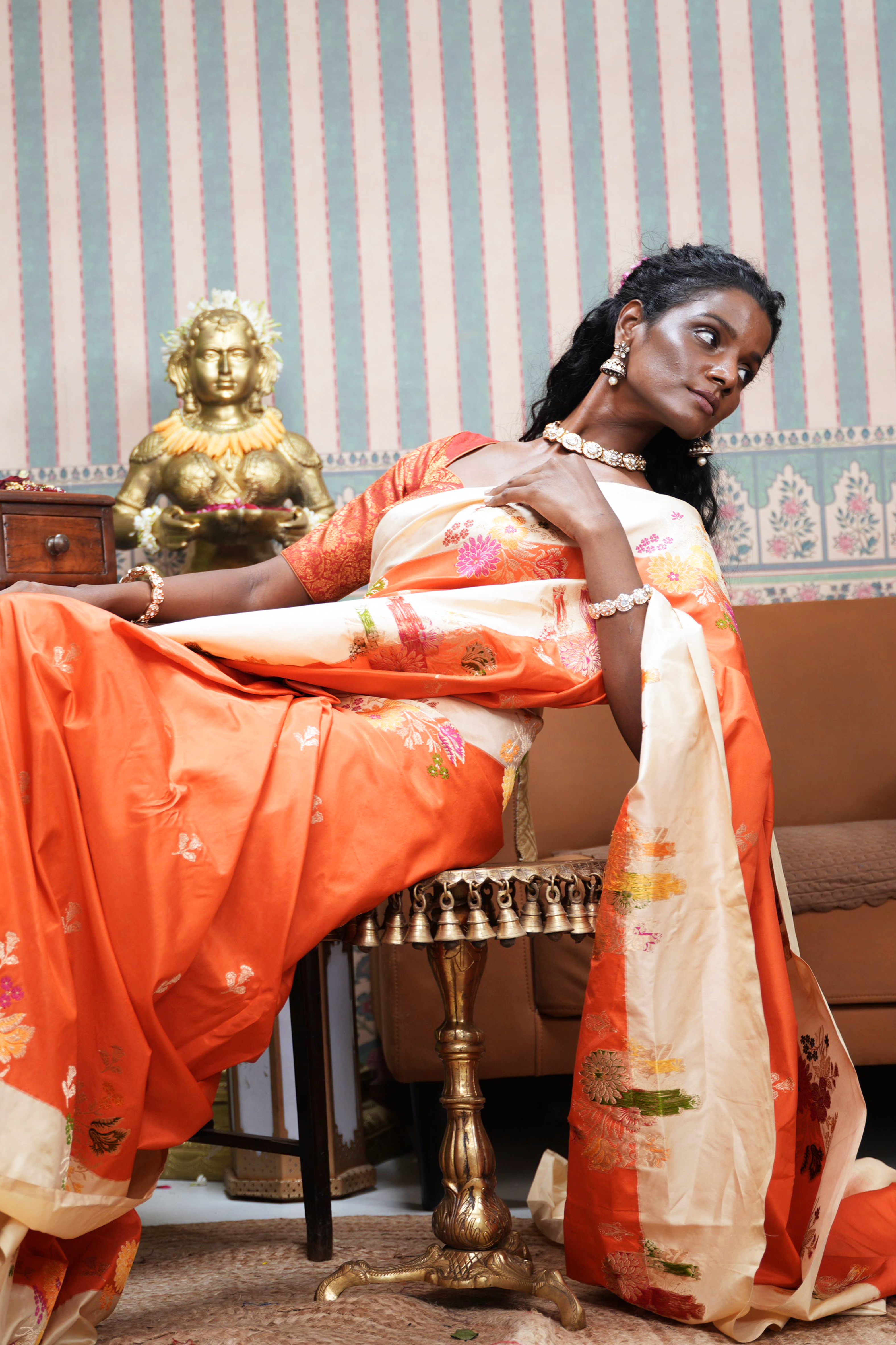 Orange Banarasi Silk Saree