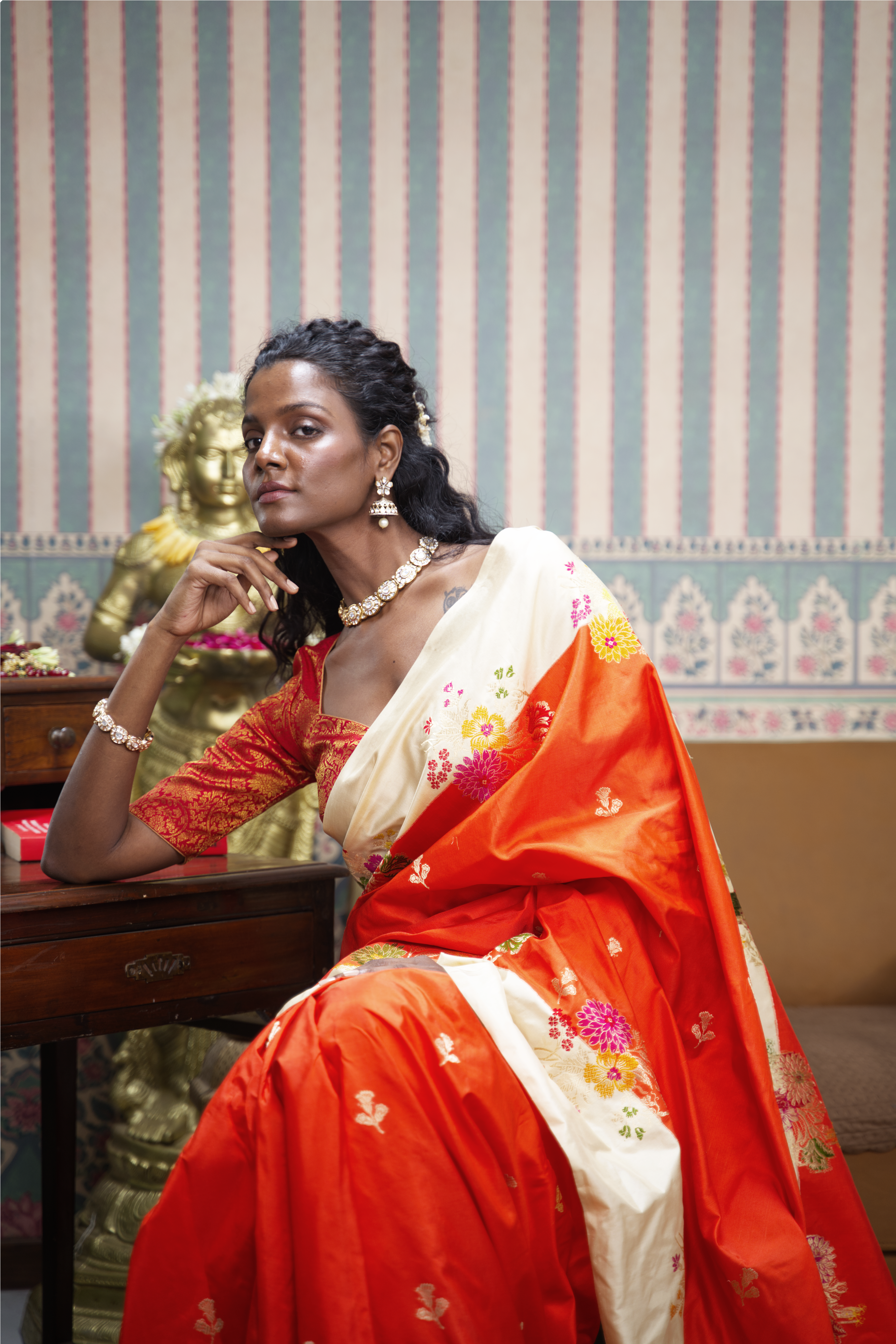 Orange Banarasi Silk Saree