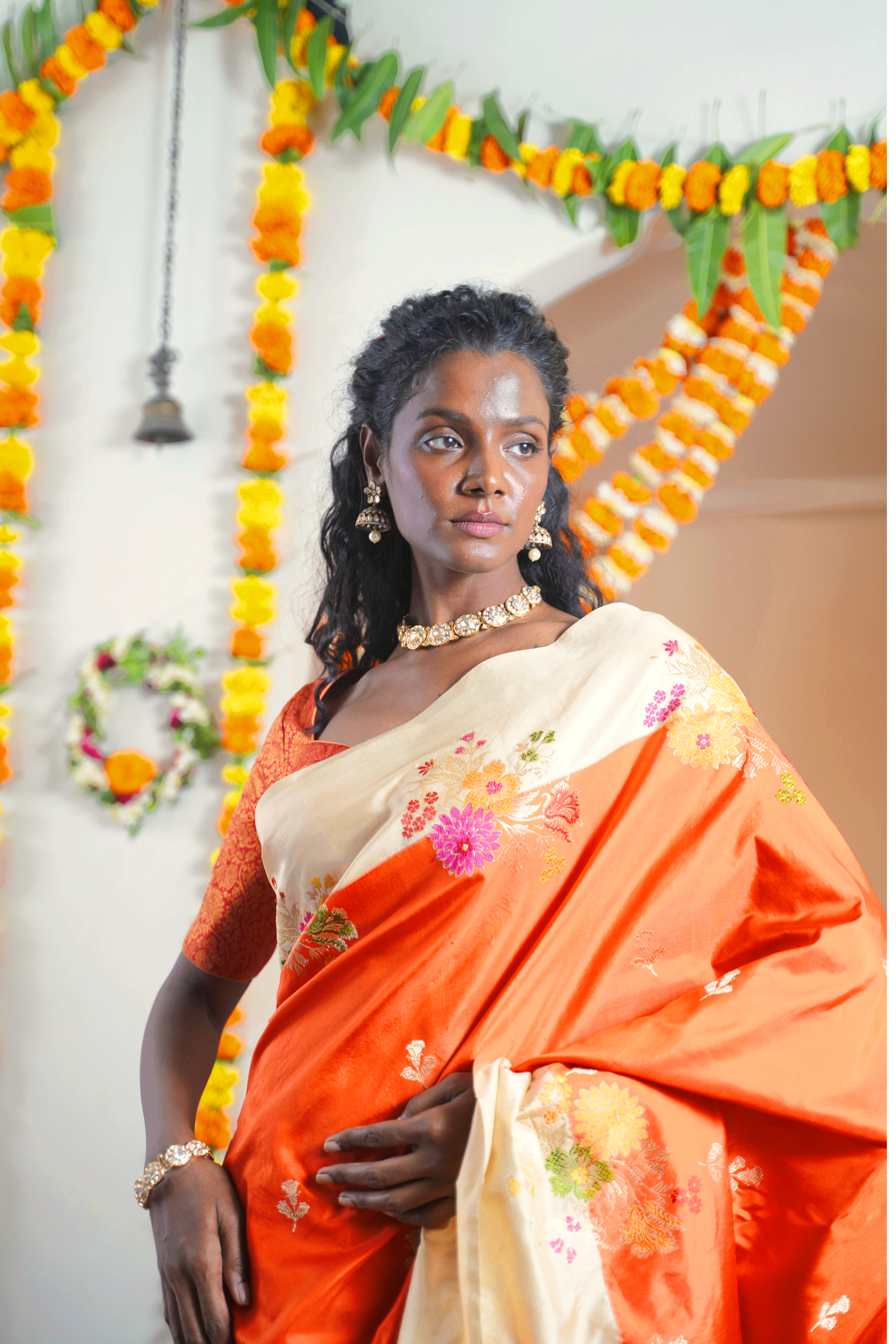 Orange Banarasi Silk Saree