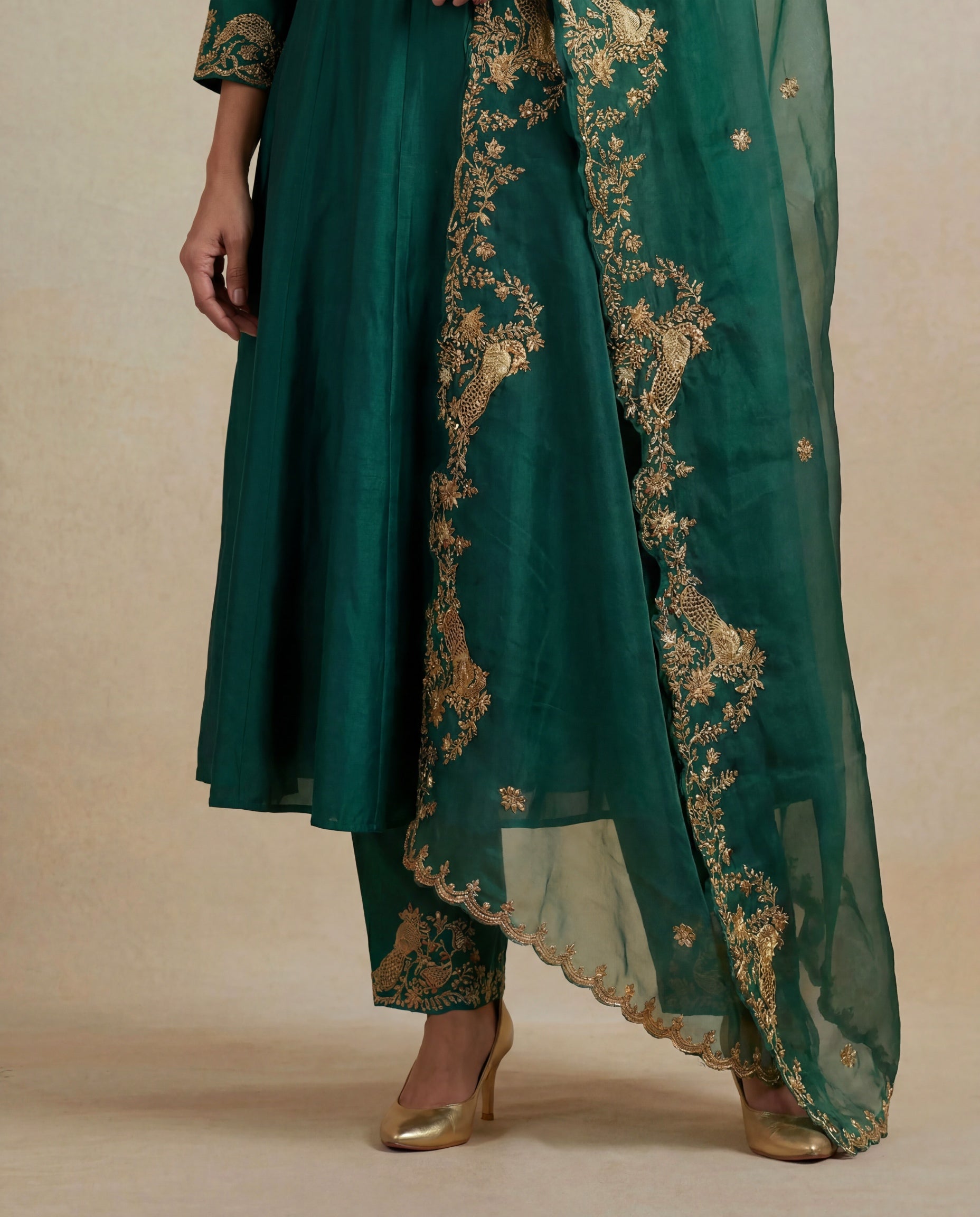 Emerald Green Silk Anarkali Salwar Set