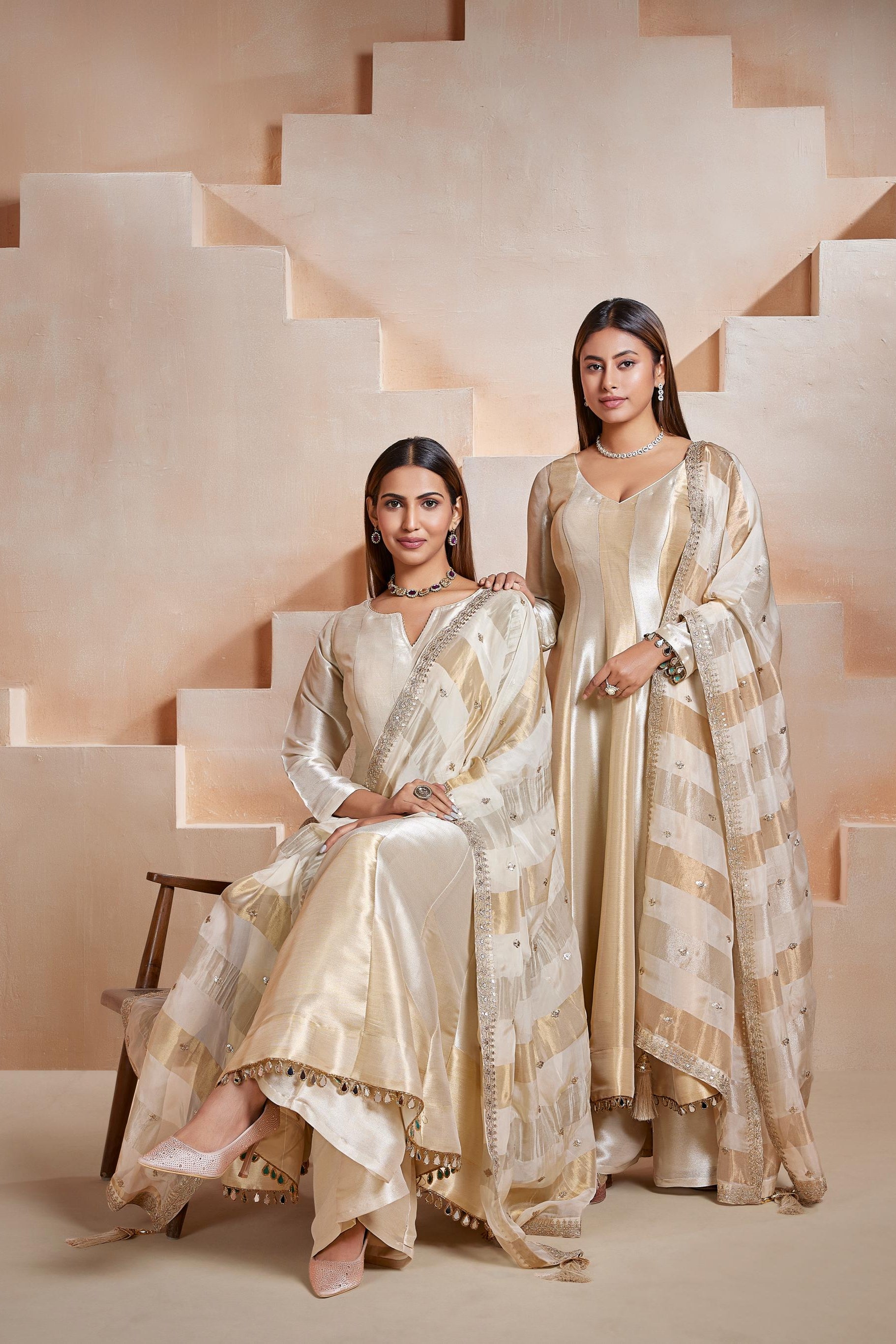 Ivory Gold Anarkali Palazzo Set