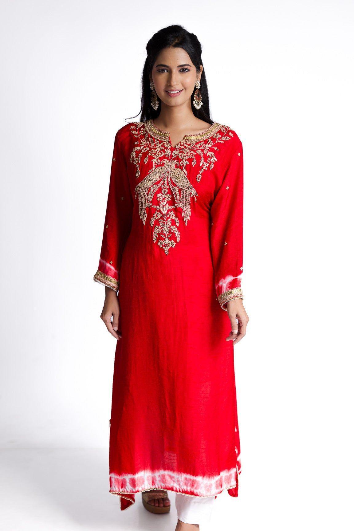 Red Silk Kurti Set - Mokshaa