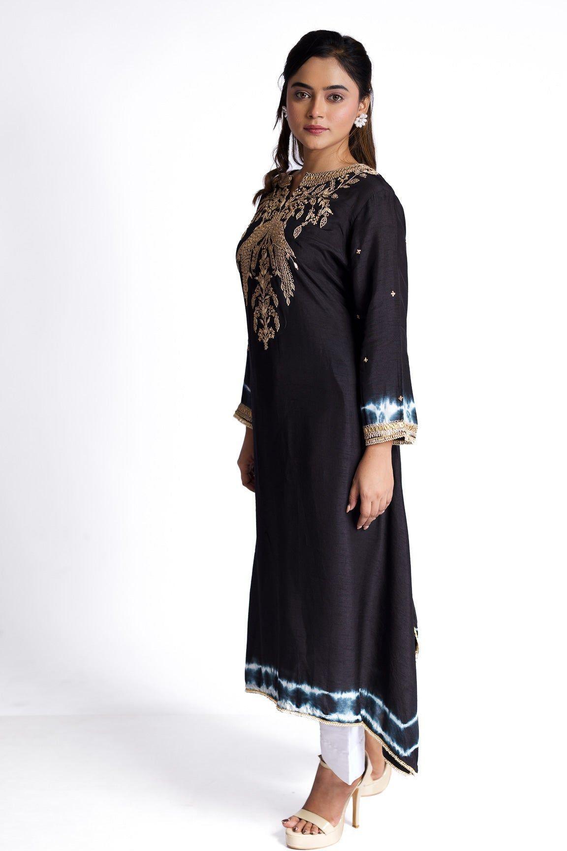 Black Silk Kurti Set - Mokshaa