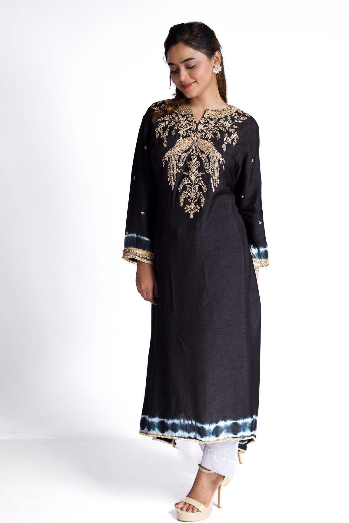 Black Silk Kurti Set - Mokshaa