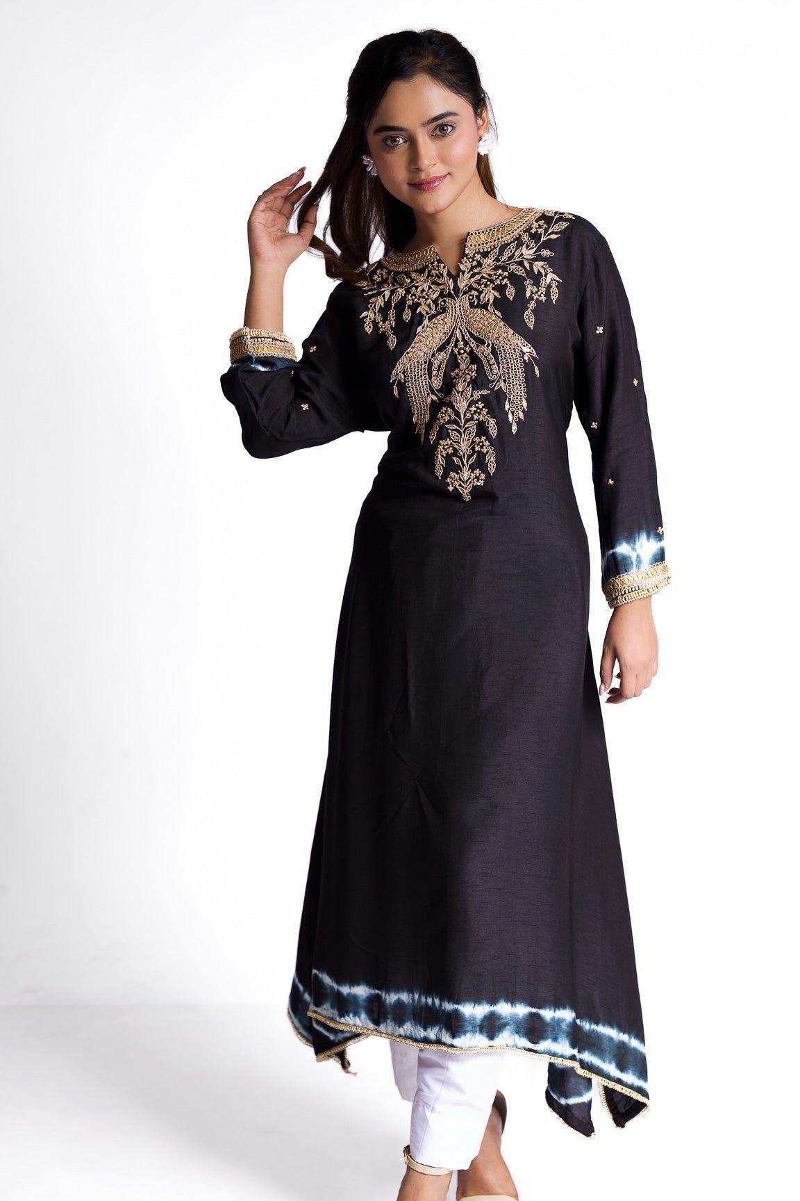 Black Silk Kurti Set - Mokshaa