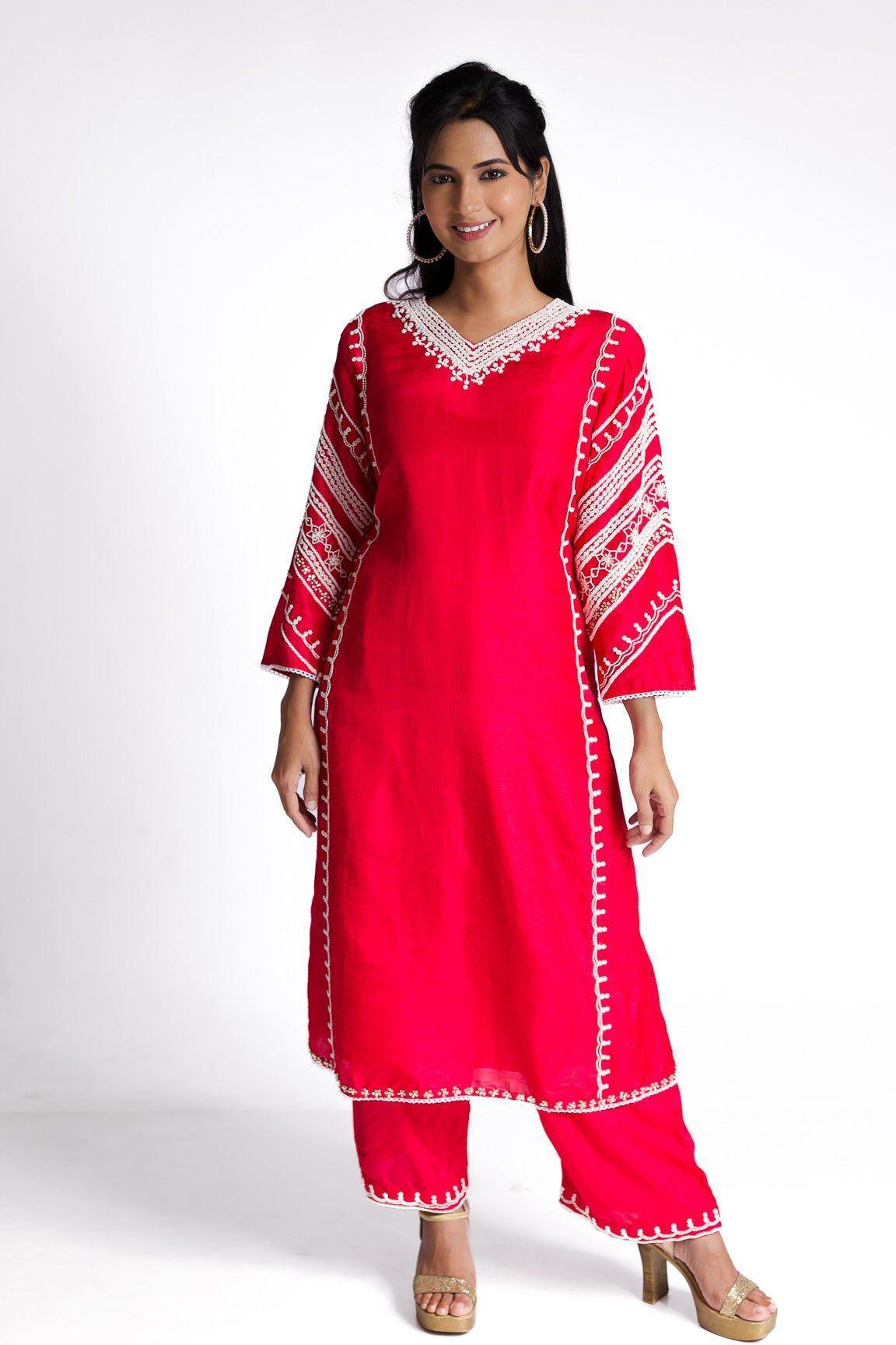 Red Silk Kurti Set - Mokshaa