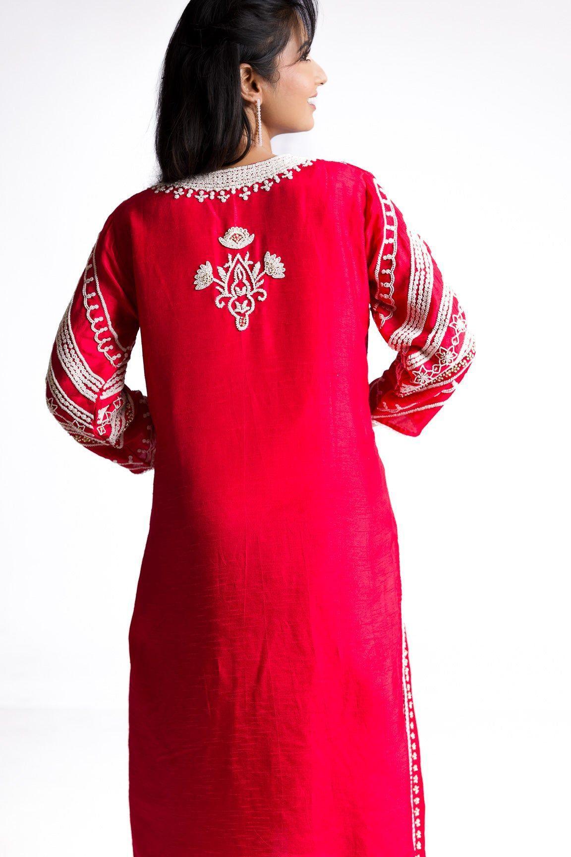 Red Silk Kurti Set - Mokshaa