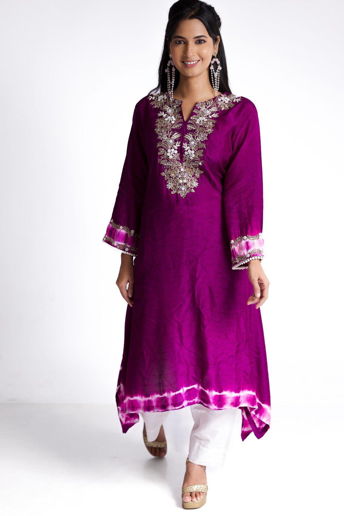 Plum Silk Kurti Set - Mokshaa