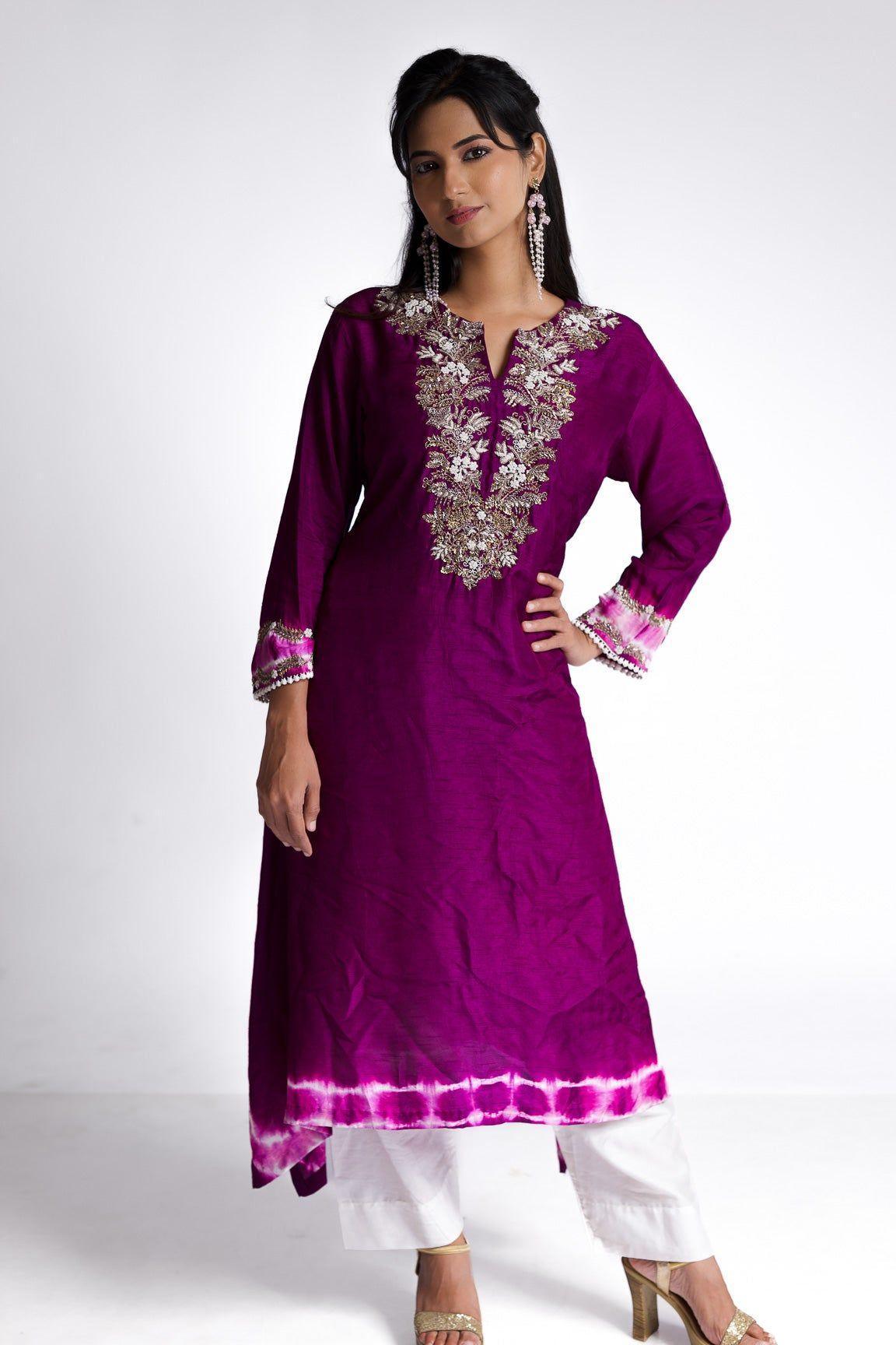 Plum Silk Kurti Set - Mokshaa