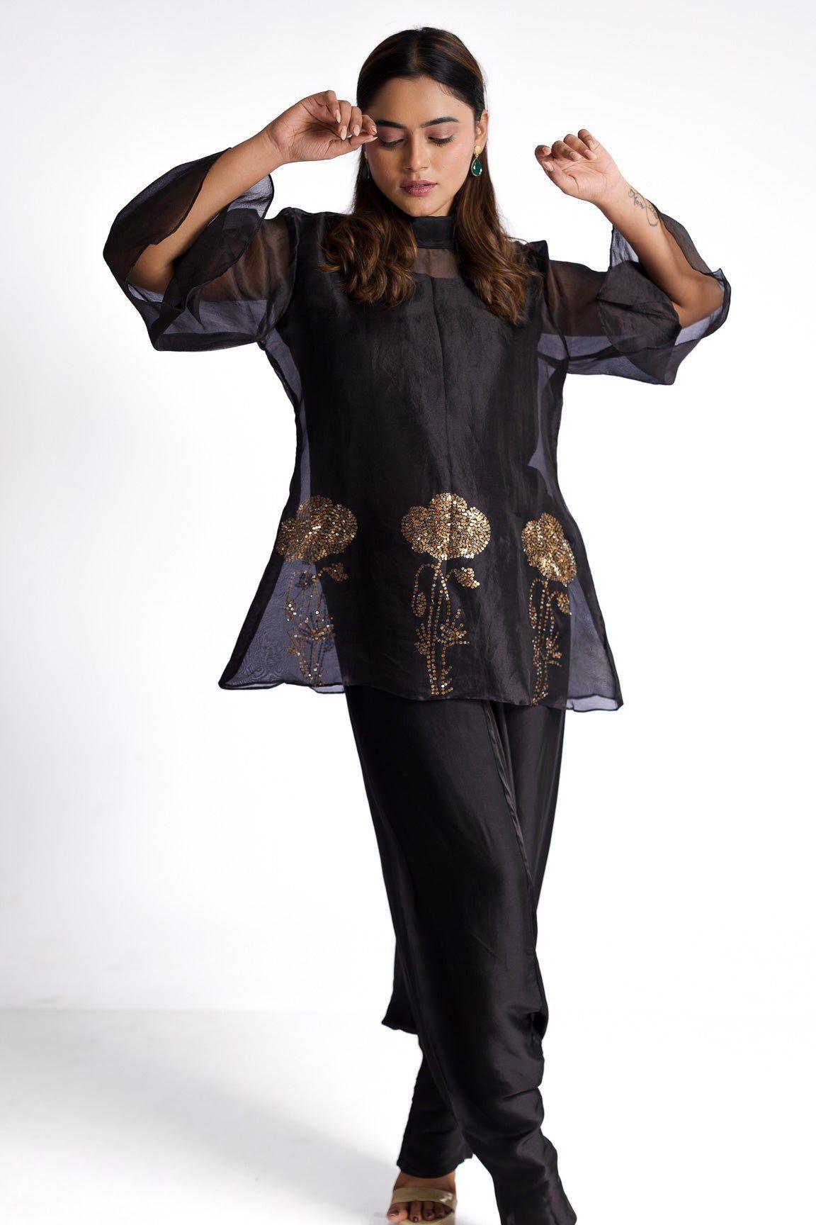 Black Organza Indowestern - Mokshaa