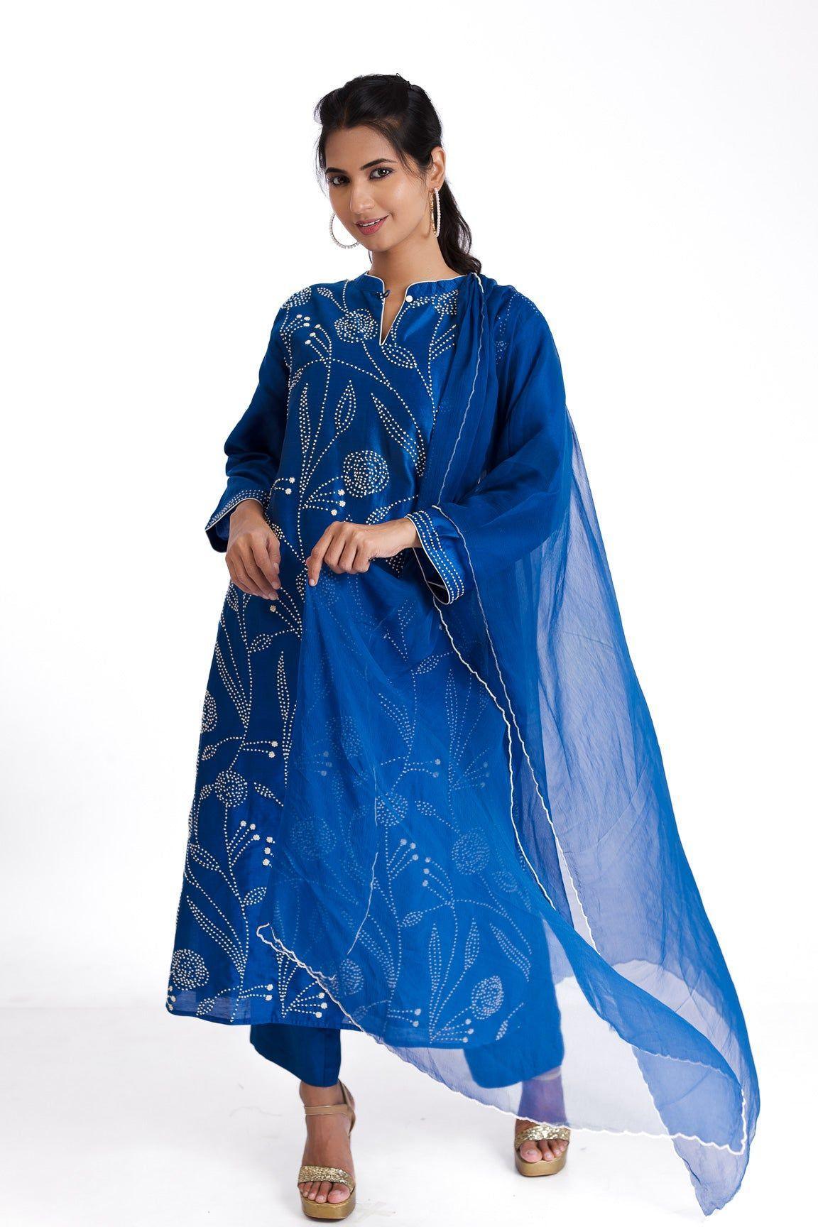 Blue Silk Kurta Set - Mokshaa