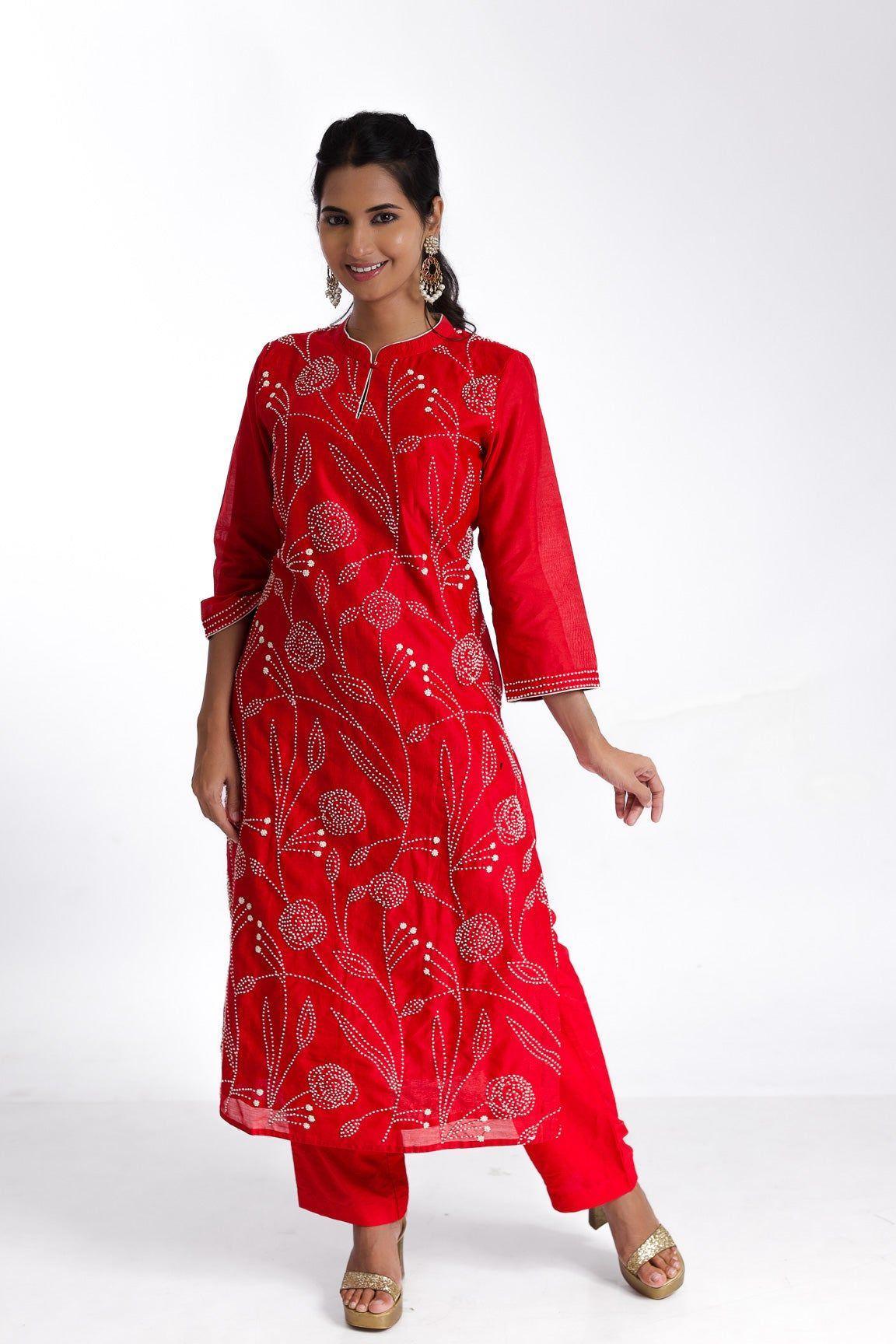 Red Silk Kurta Set - Mokshaa