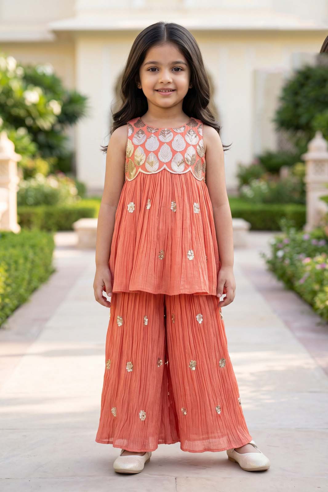 Coral Peach Shimmer Palazzo Set