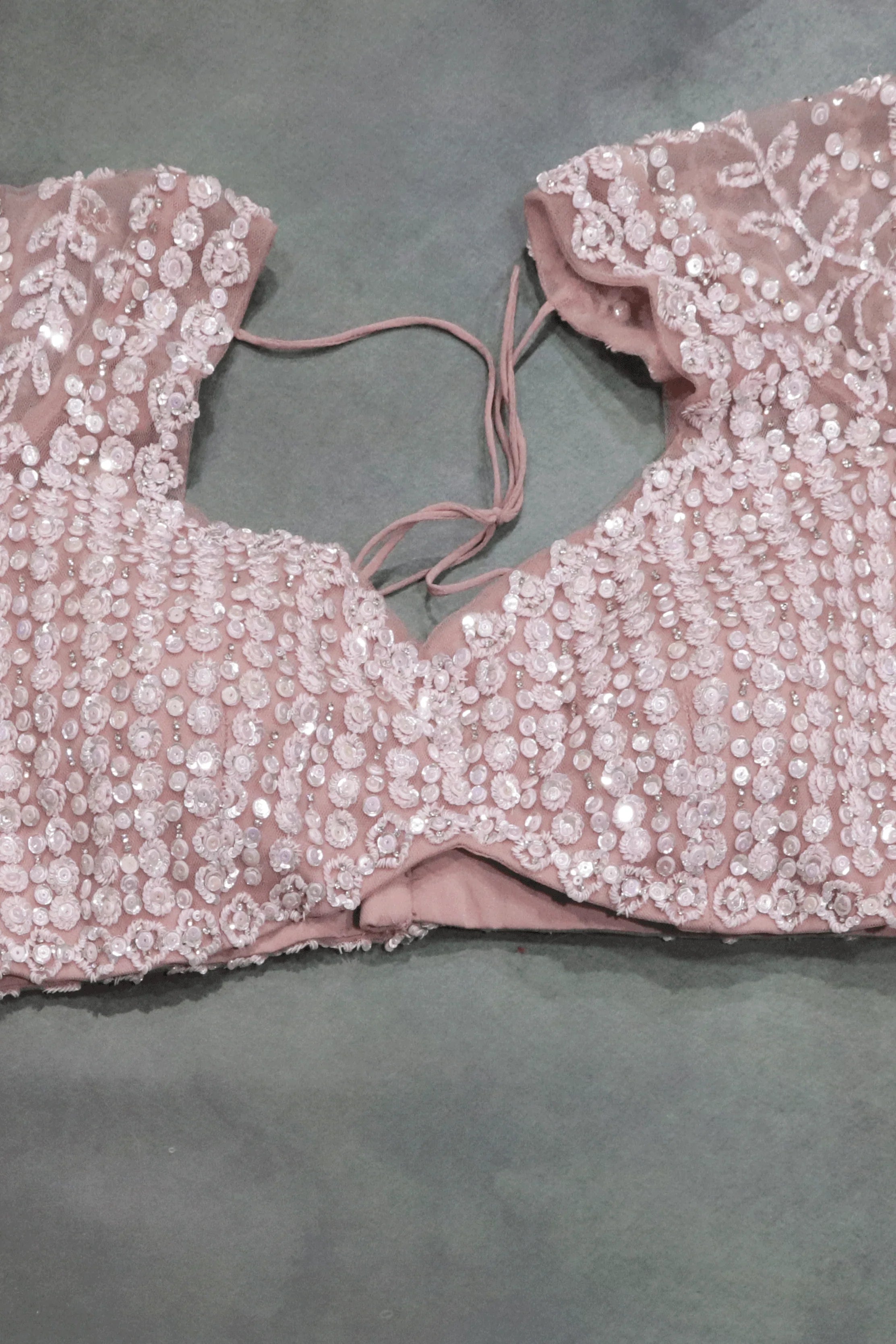 Soft Pink Net Saree with Sequin & Stone Embroidery - Mokshaa