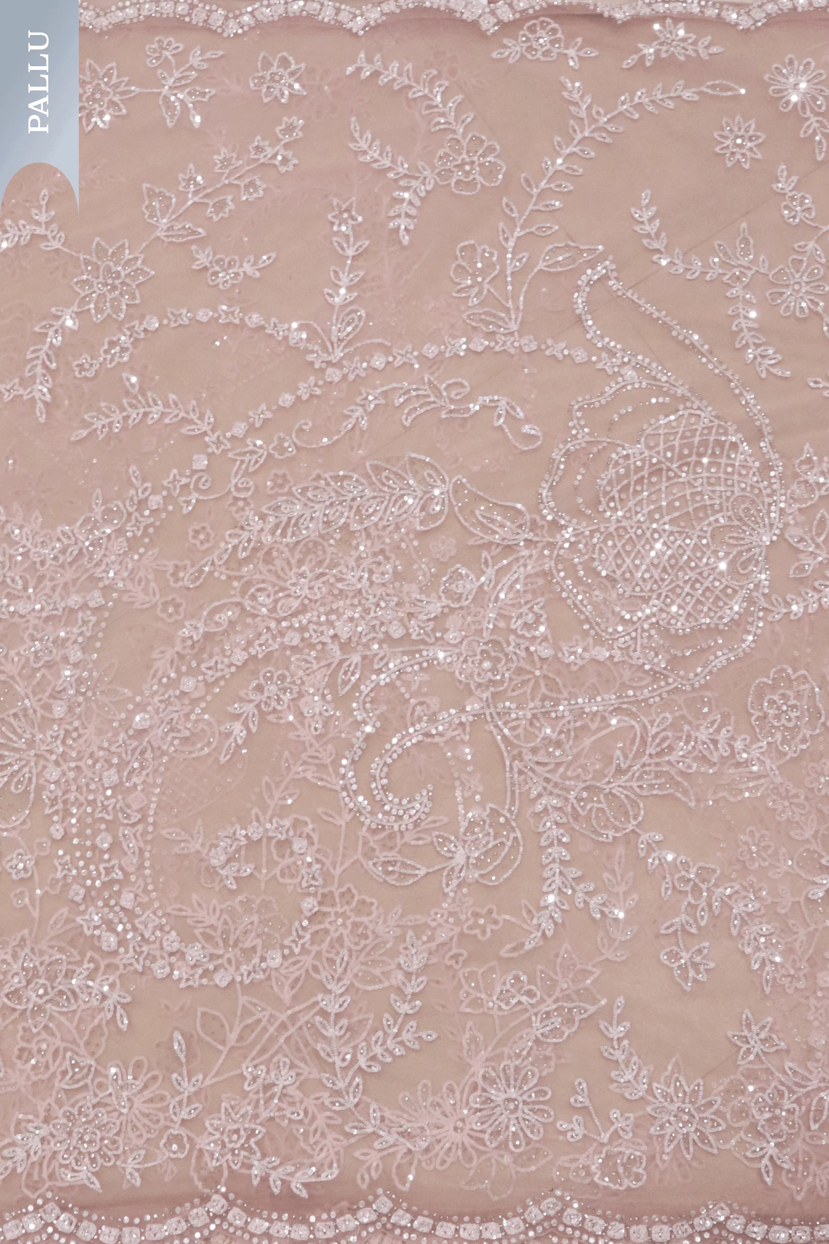 Soft Pink Net Saree with Sequin & Stone Embroidery - Mokshaa