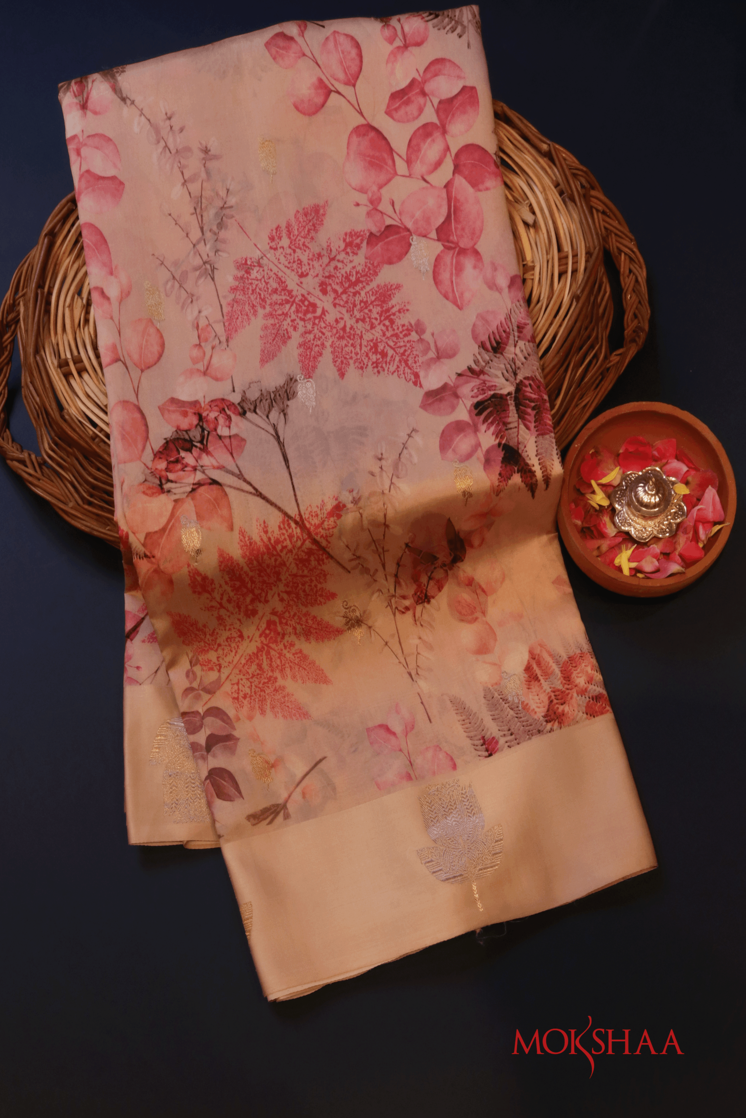 Blush Pink Printed Silk Saree - Mokshaa