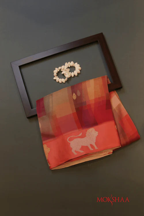 Multicolor Organza Saree with Geometric Print and Animal Motif | Saree | Mokshaa