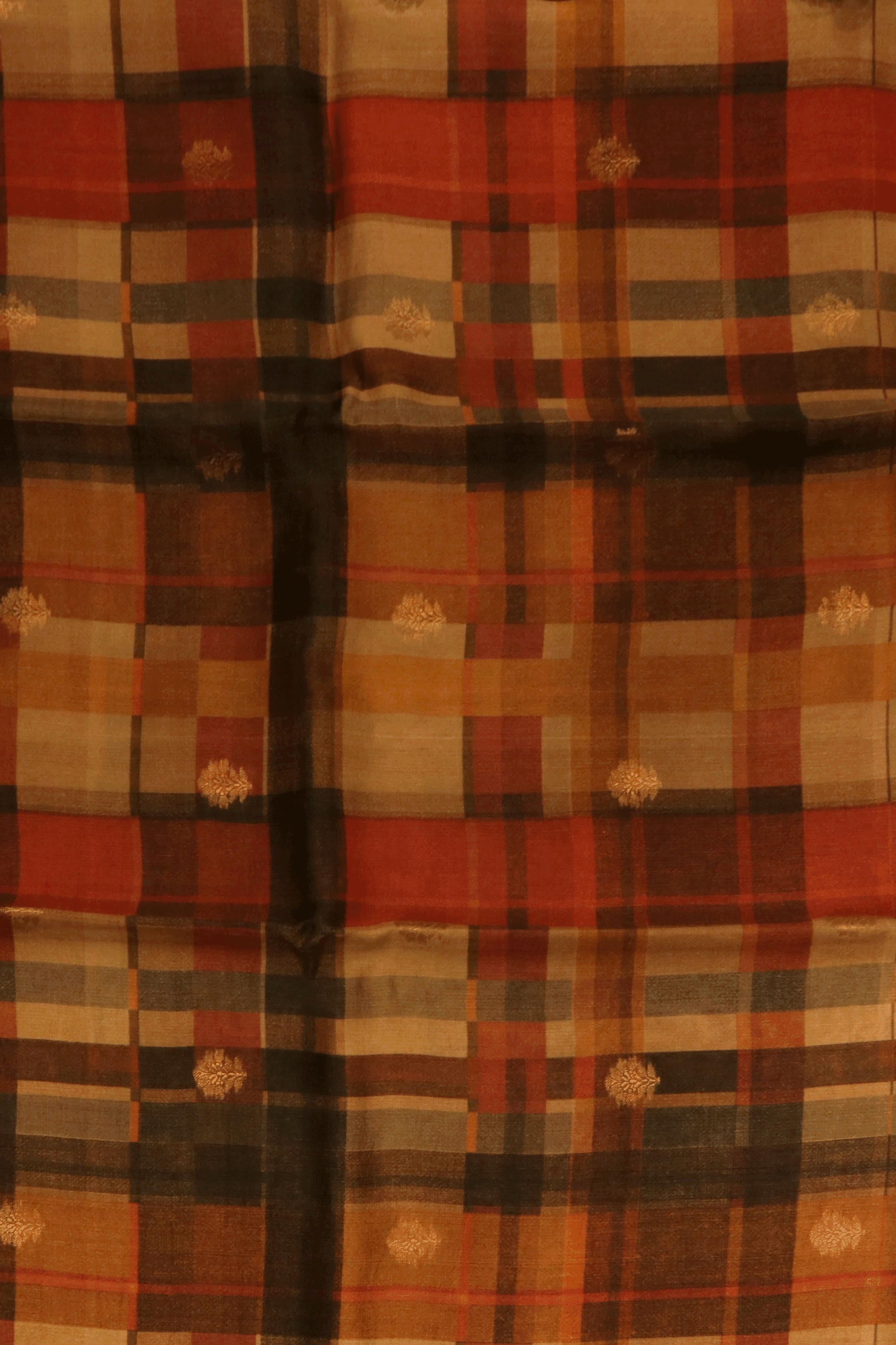 Multicoloured Checked Tussar Saree With Kalamkari Animal Border - Mokshaa