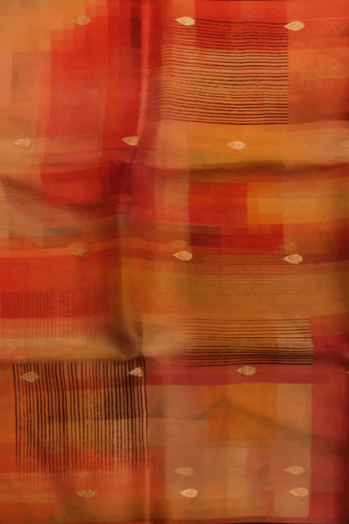 Multicolor Organza Saree with Geometric Print and Animal Motif | Saree | Mokshaa