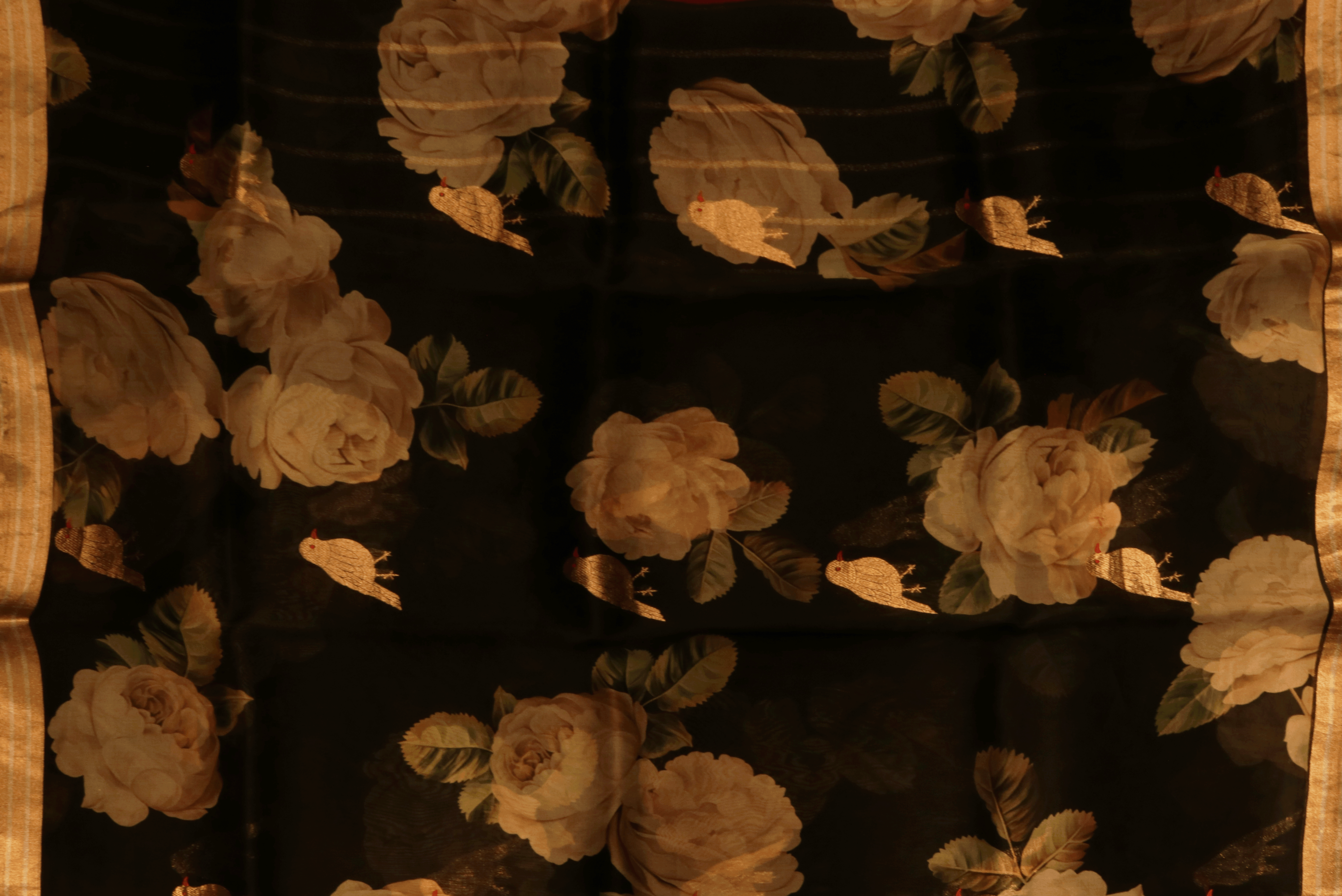 Black Printed Organza Saree - Mokshaa