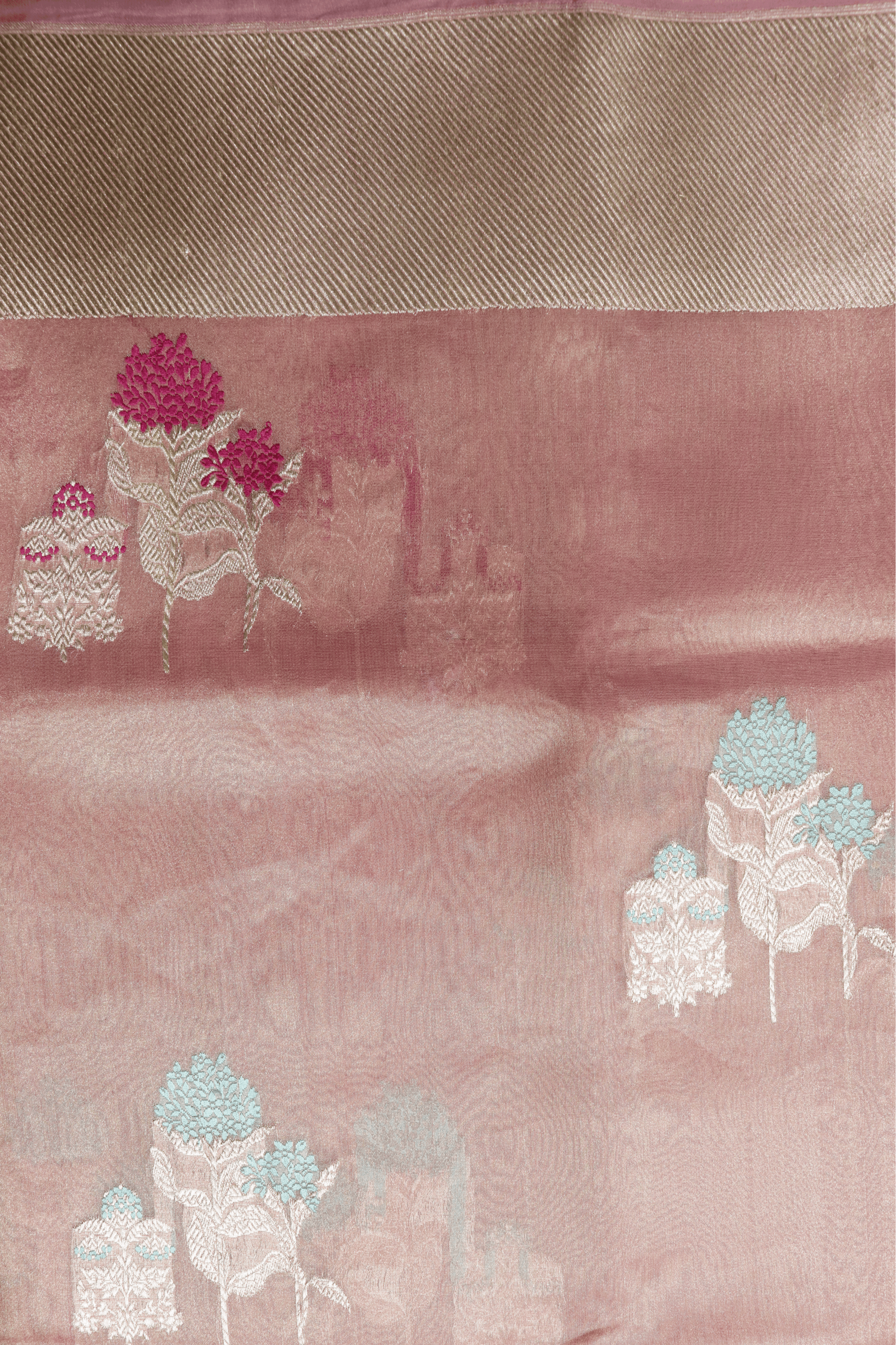 Peach Banaras Kora Tissue Silk Saree - Mokshaa