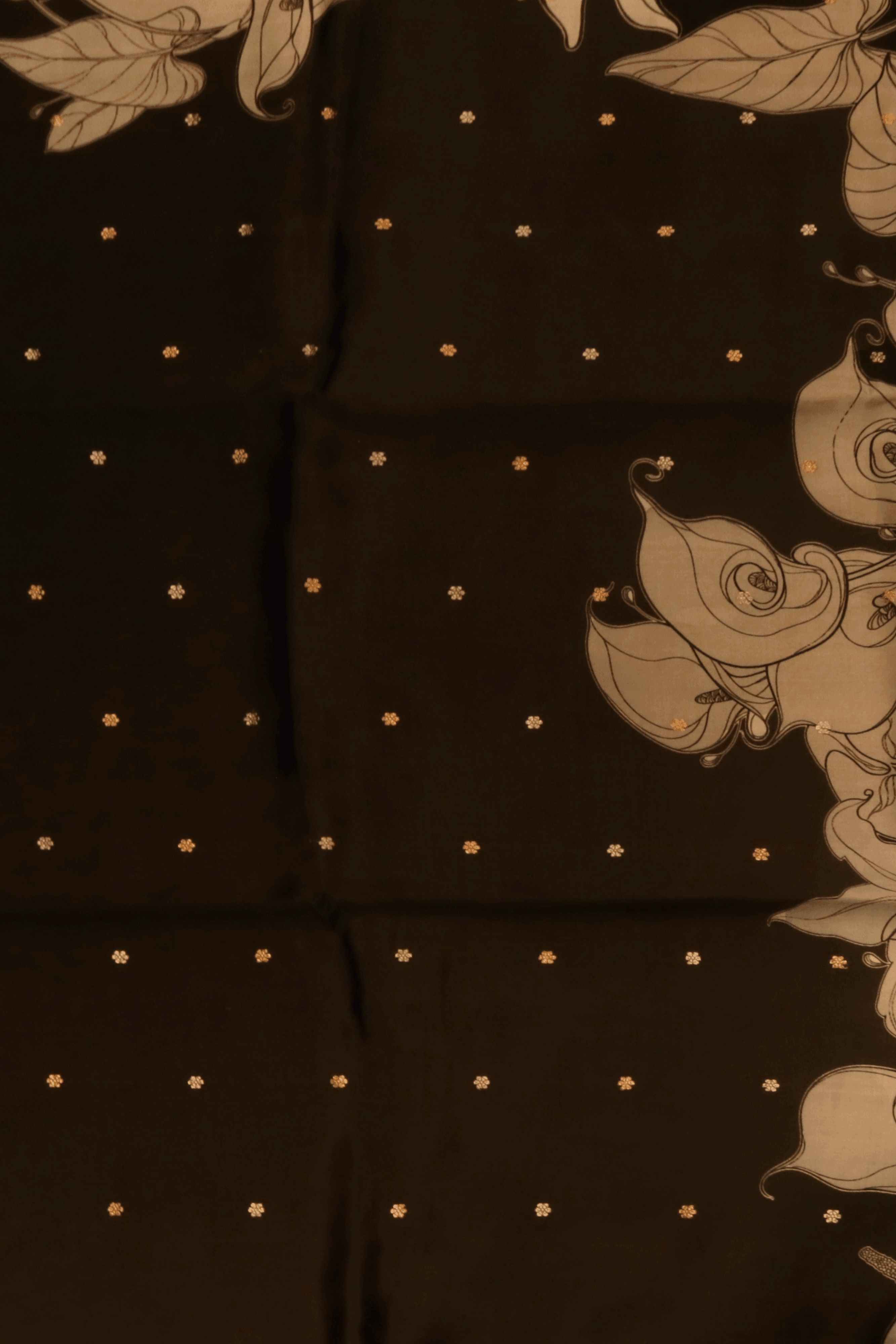 Black & Grey Floral Saree With Emblem Border - Mokshaa