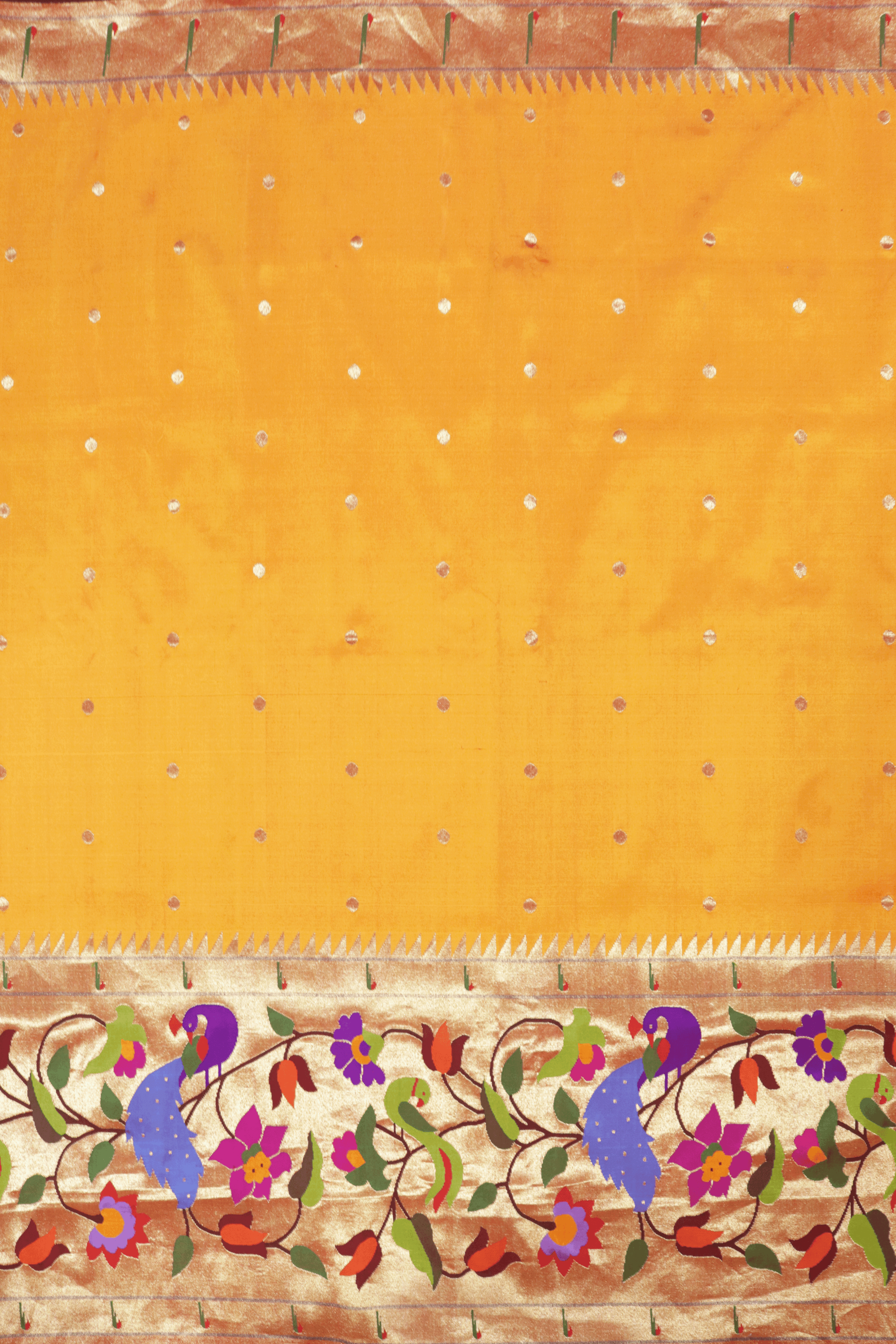 Orange Paithani Silk Saree with Multicolour Peacock Motif Pallu - Mokshaa