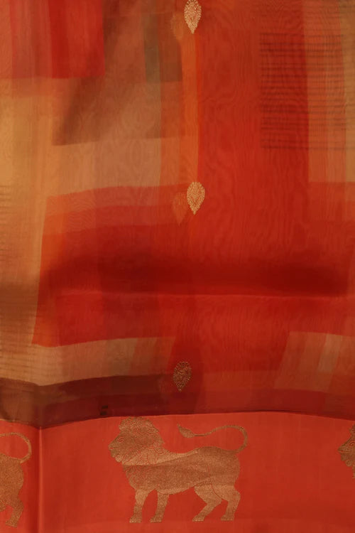 Multicolor Organza Saree with Geometric Print and Animal Motif | Saree | Mokshaa
