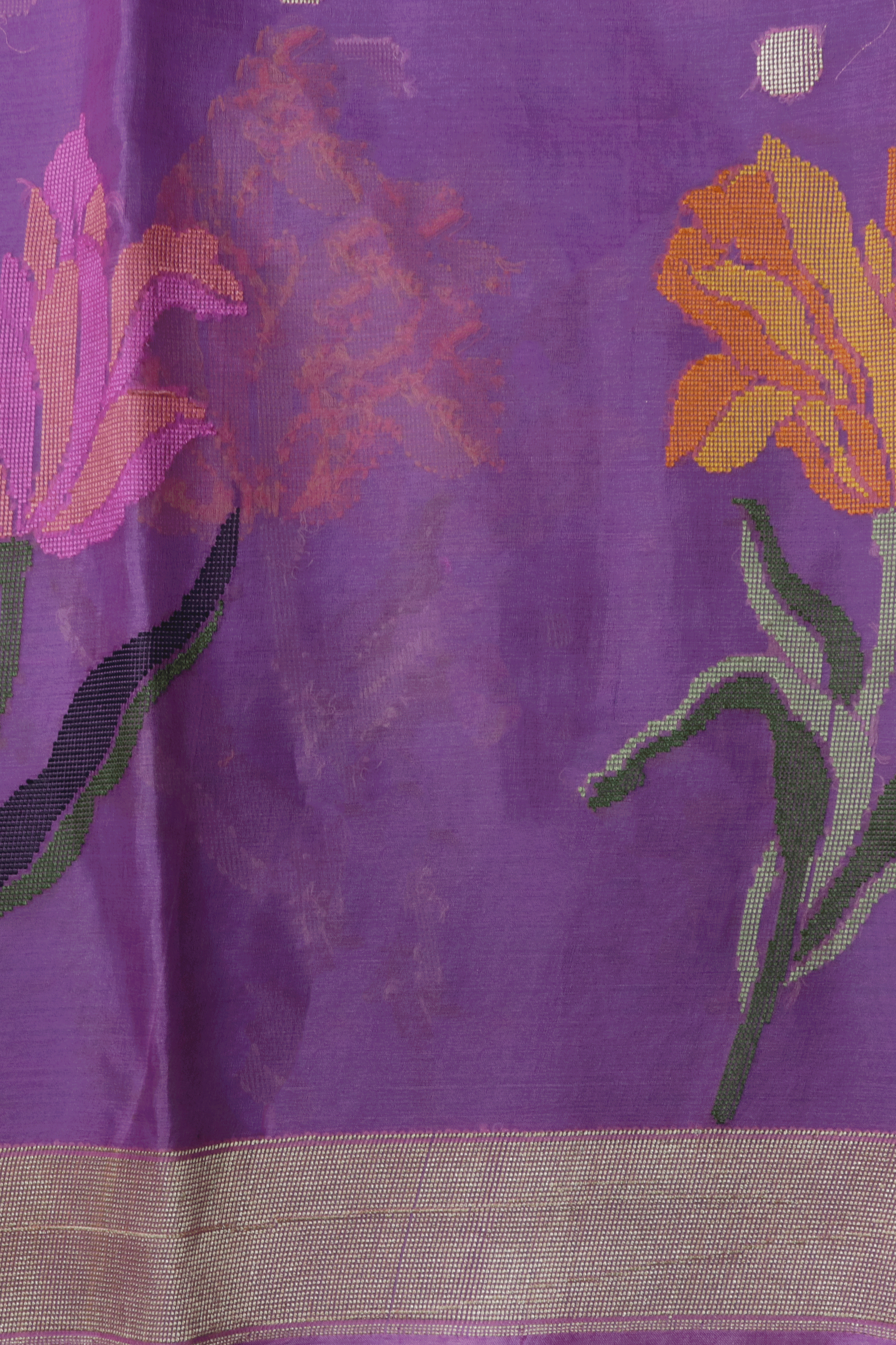 Purple and Aqua Blue Shaded Banarasi Kora Silk Saree - Mokshaa