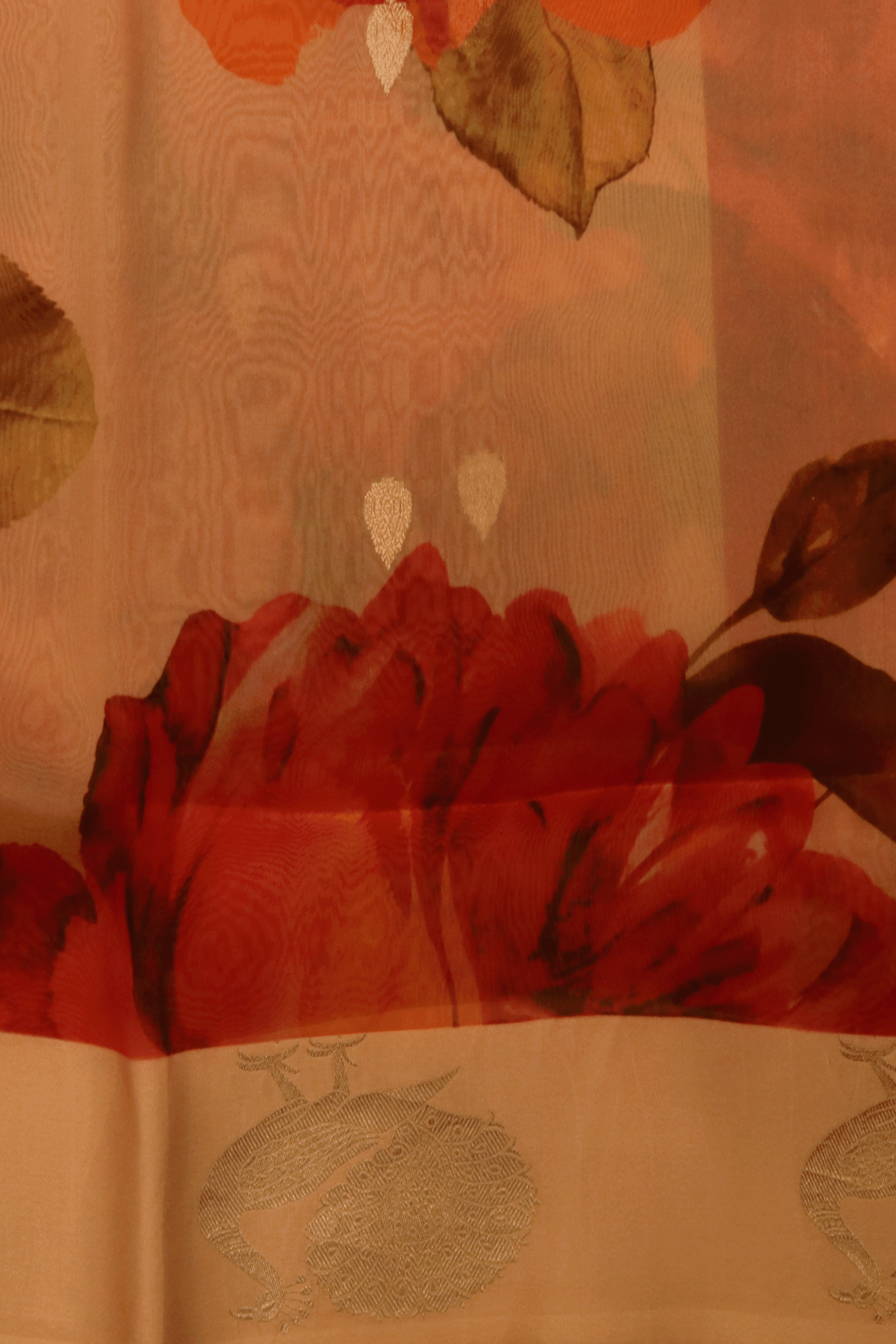 Peach Printed Organza Saree - Mokshaa