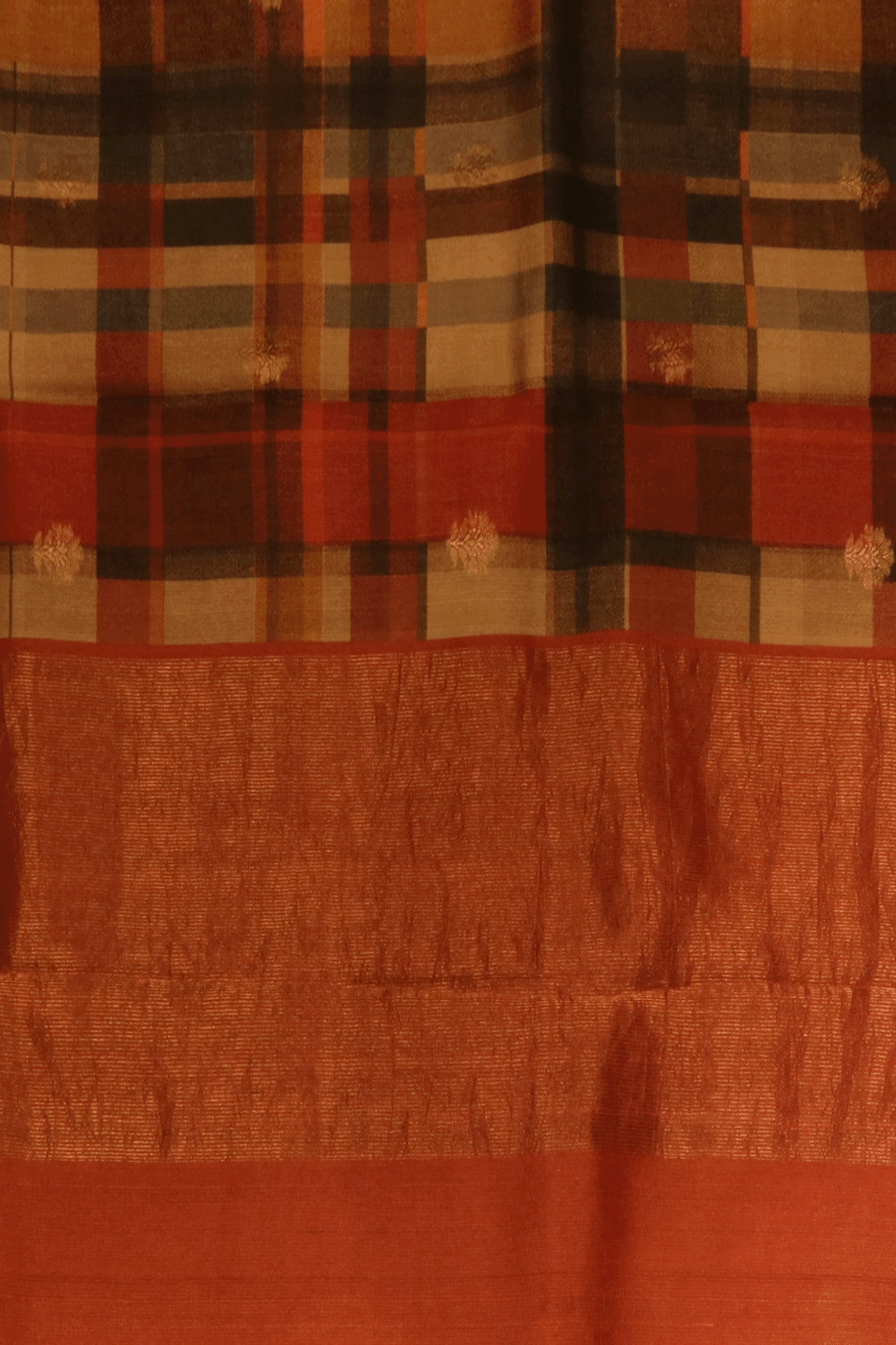 Multicoloured Checked Tussar Saree With Kalamkari Animal Border - Mokshaa