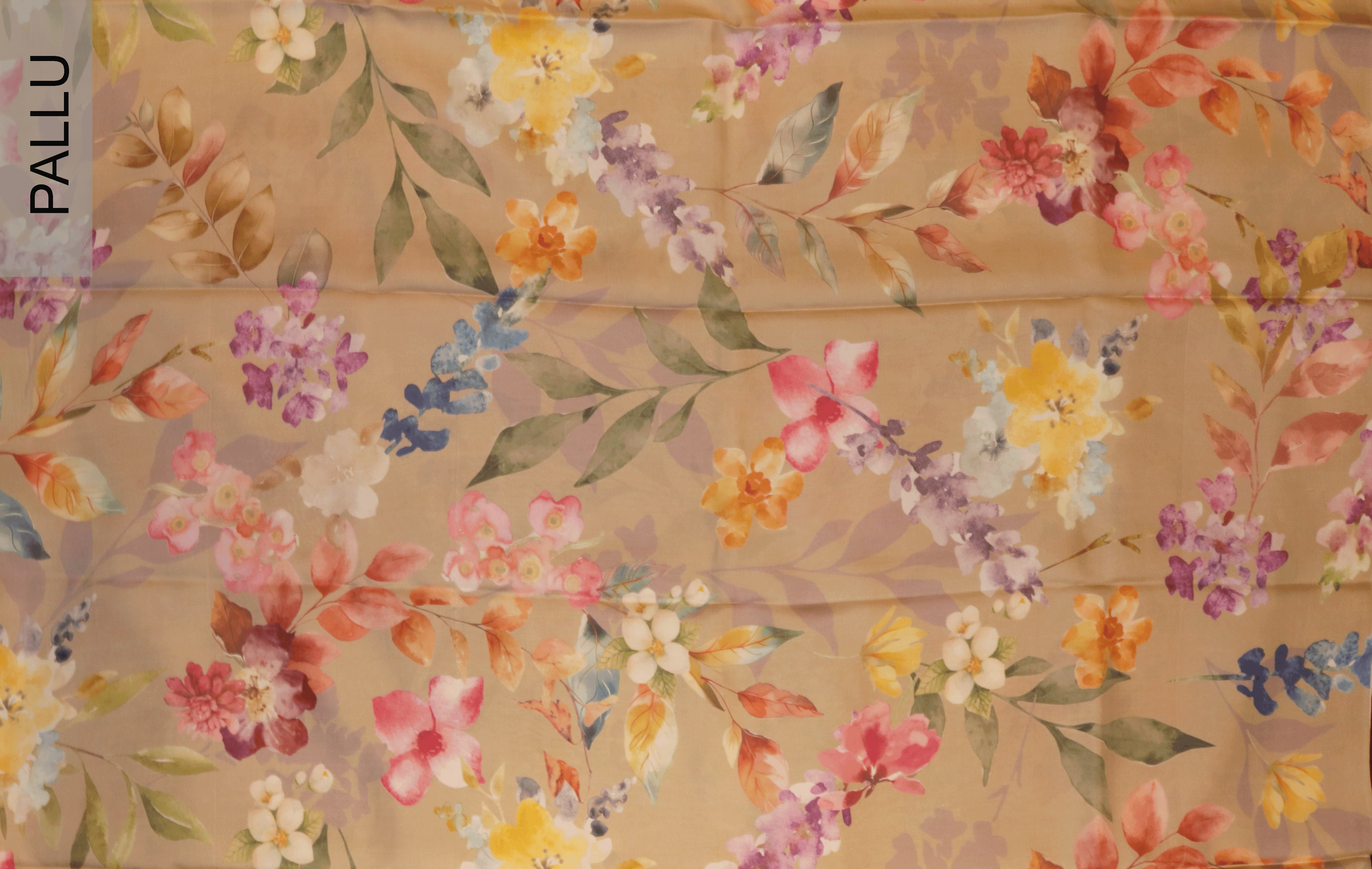 Beige Printed Satin Silk Saree - Mokshaa