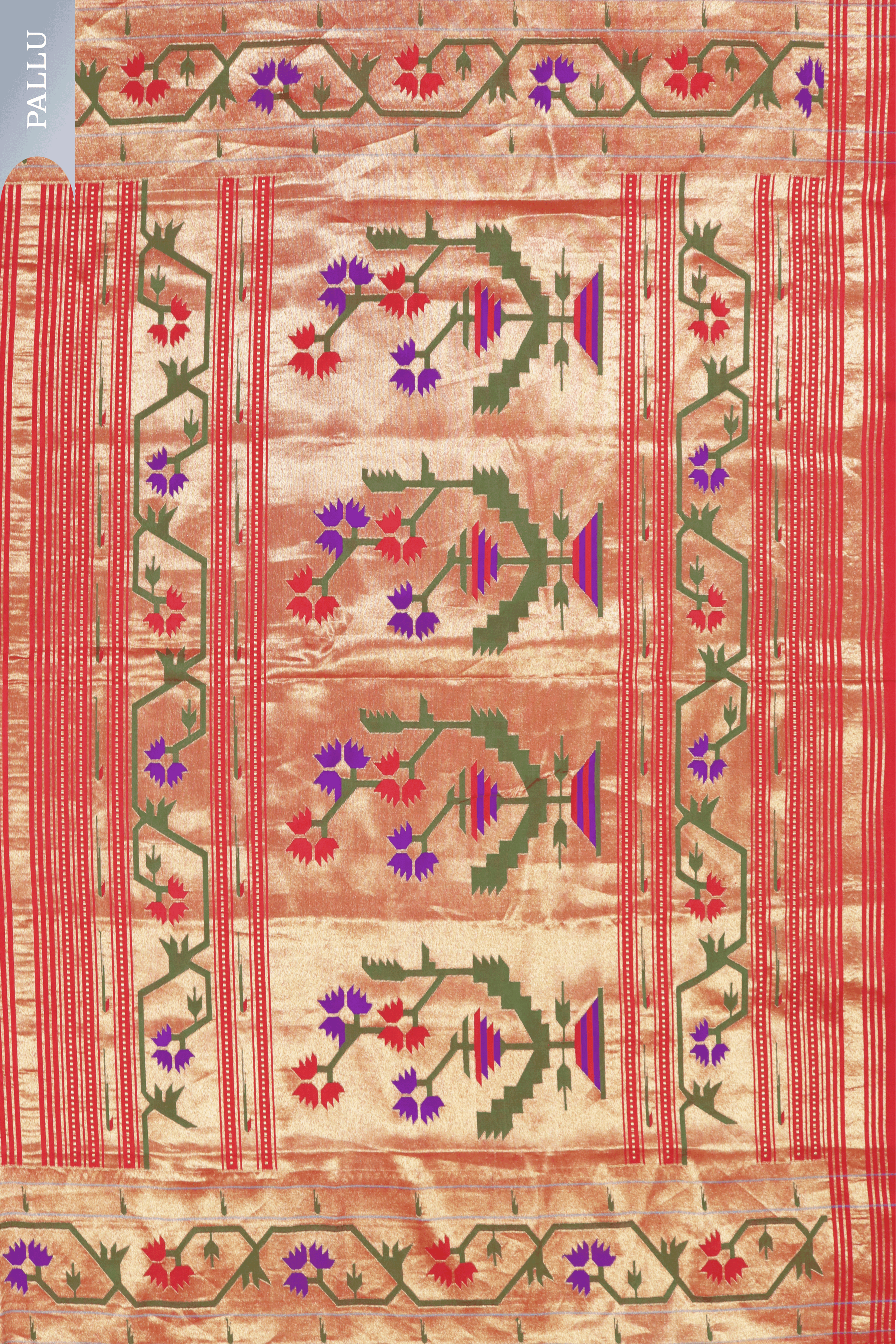 Classic Red Paithani Saree with Gold Zari and Lotus Motifs - Mokshaa
