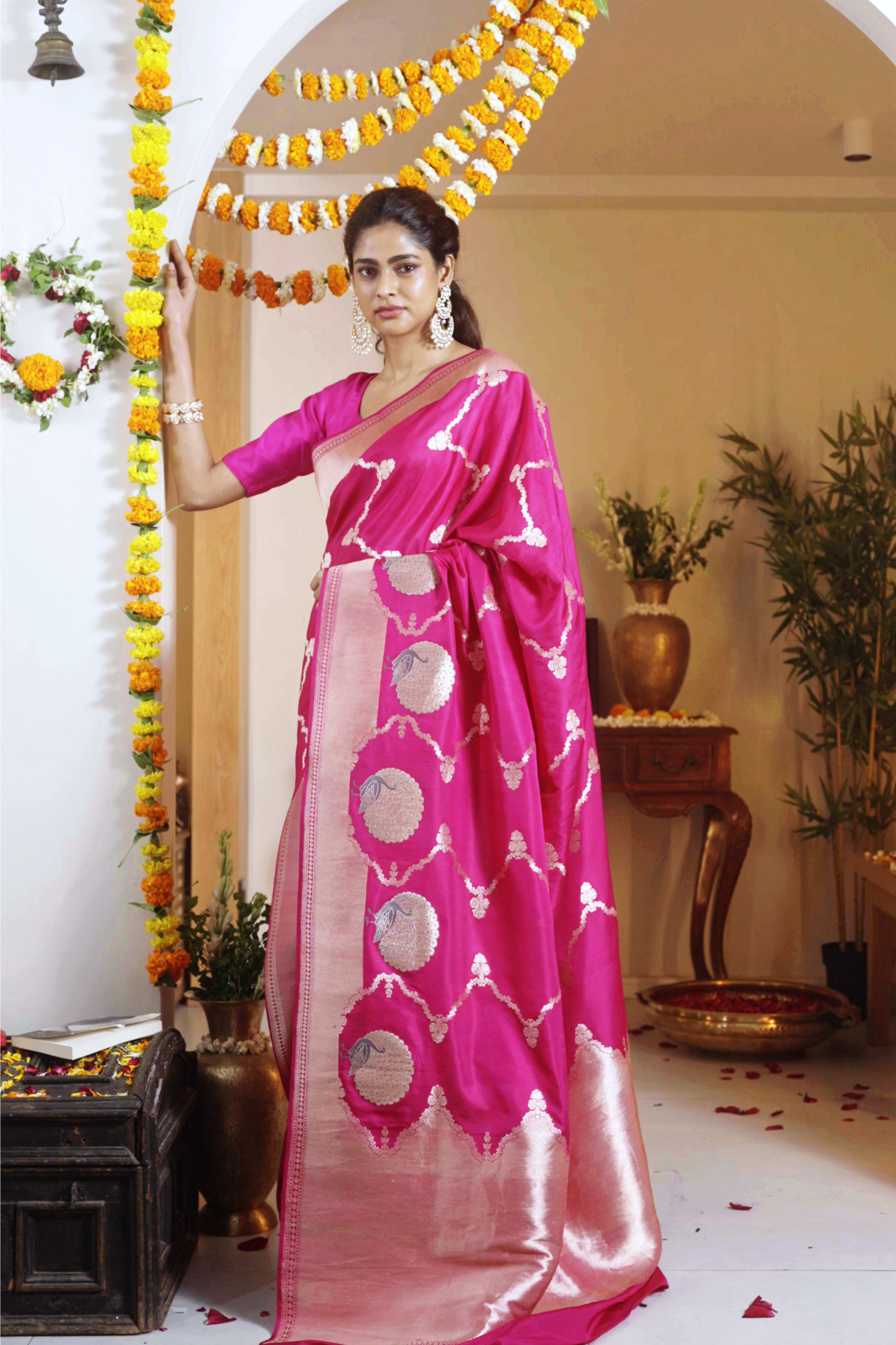 Rani Pink Banarasi Silk Saree