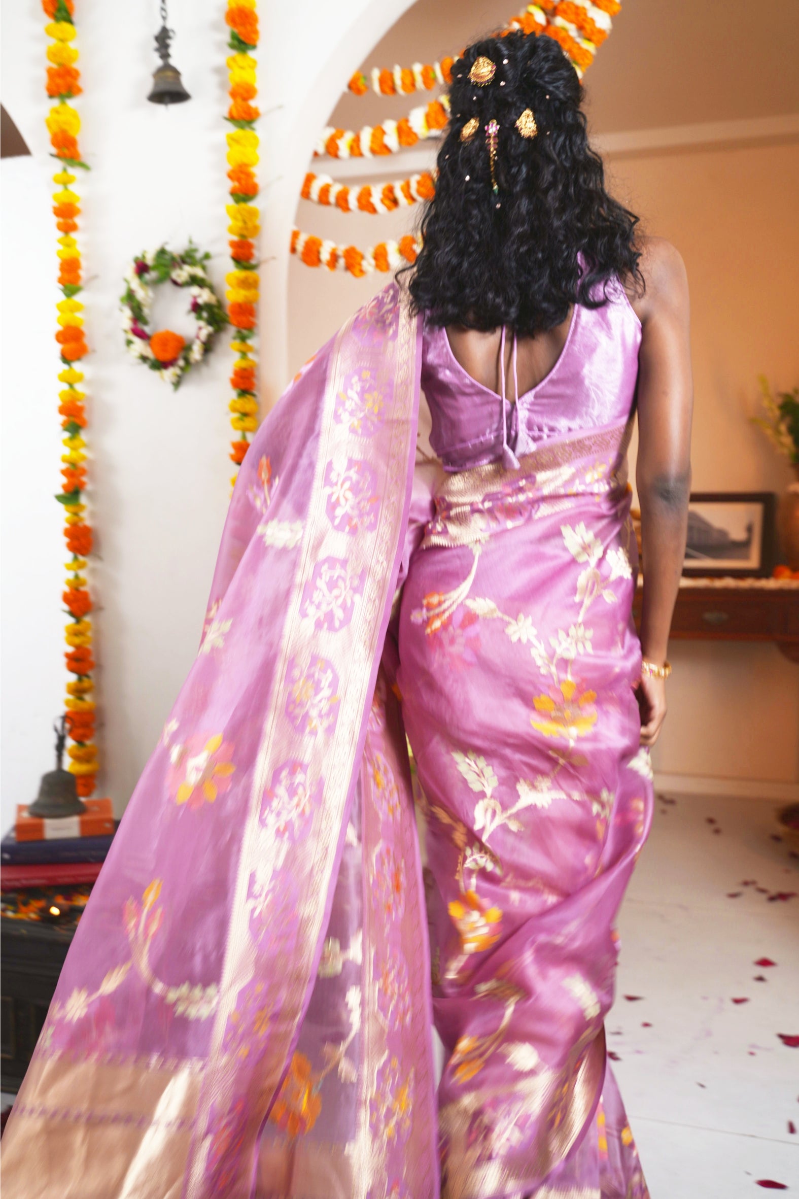 Onion Pink Banarasi Kora Silk Saree