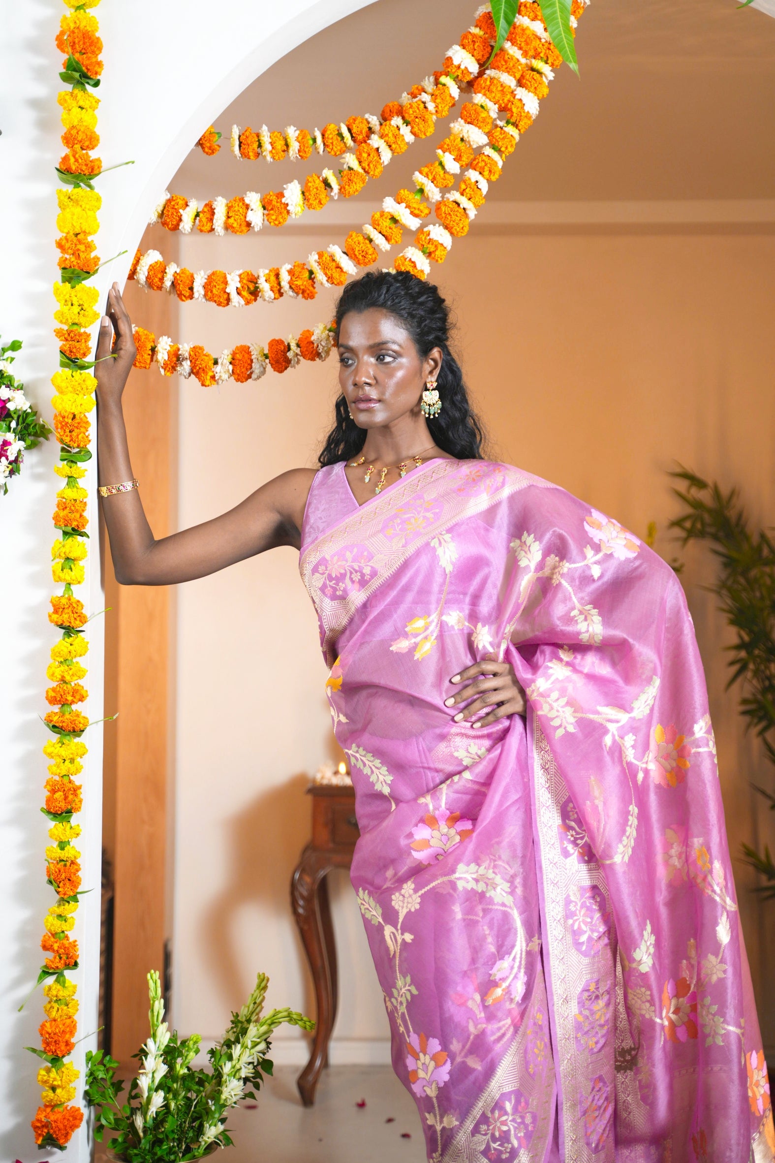 Onion Pink Banarasi Kora Silk Saree