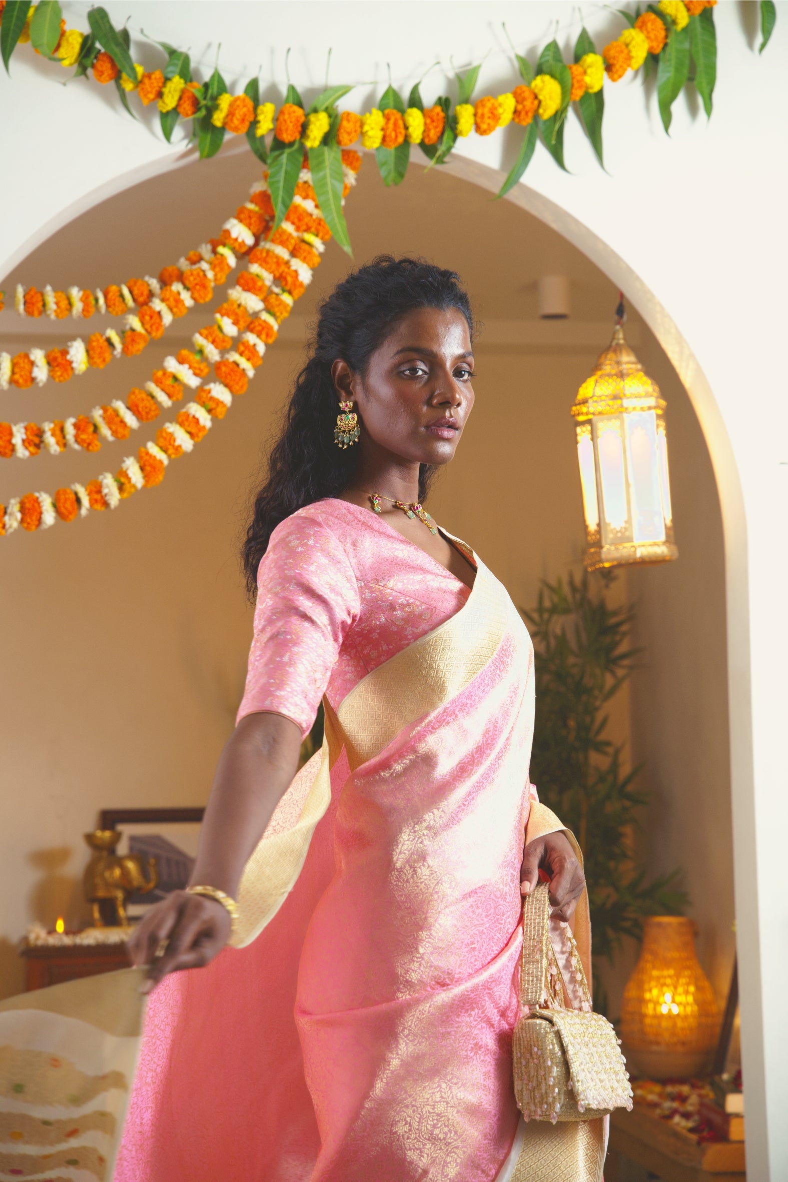 Peach Banarasi Silk Saree