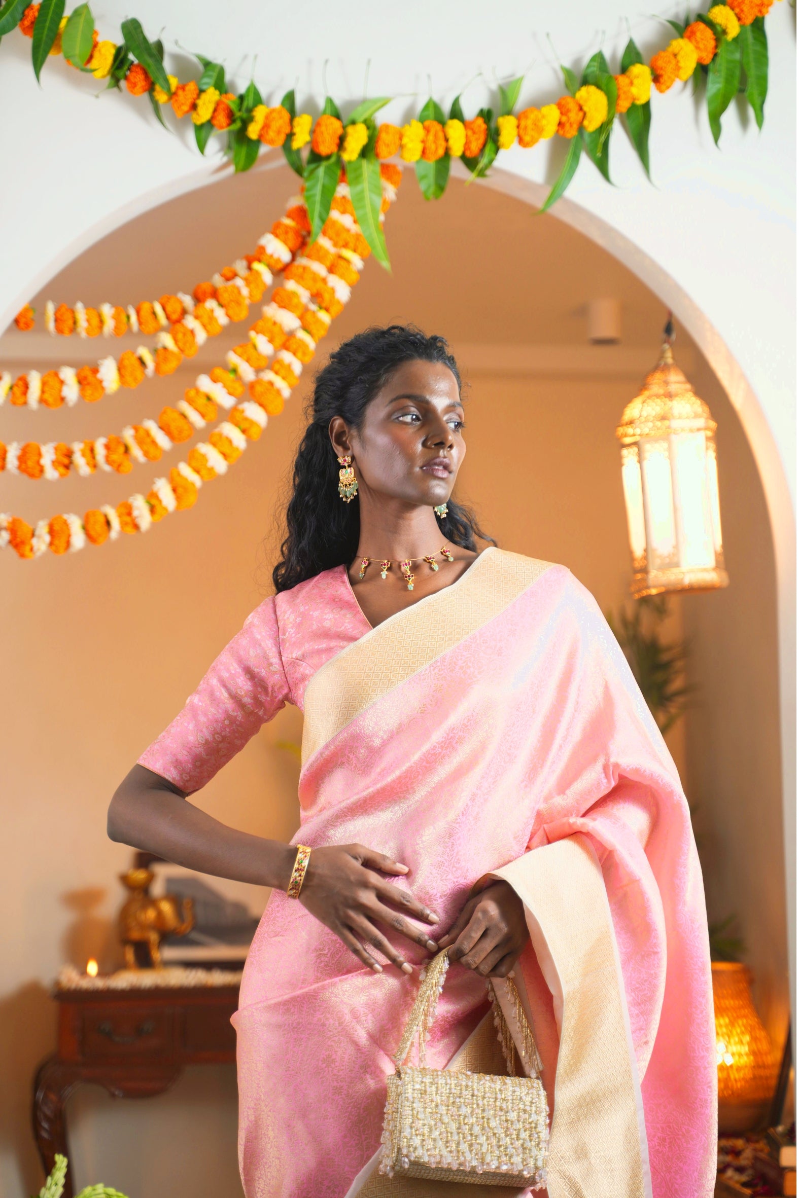 Peach Banarasi Silk Saree