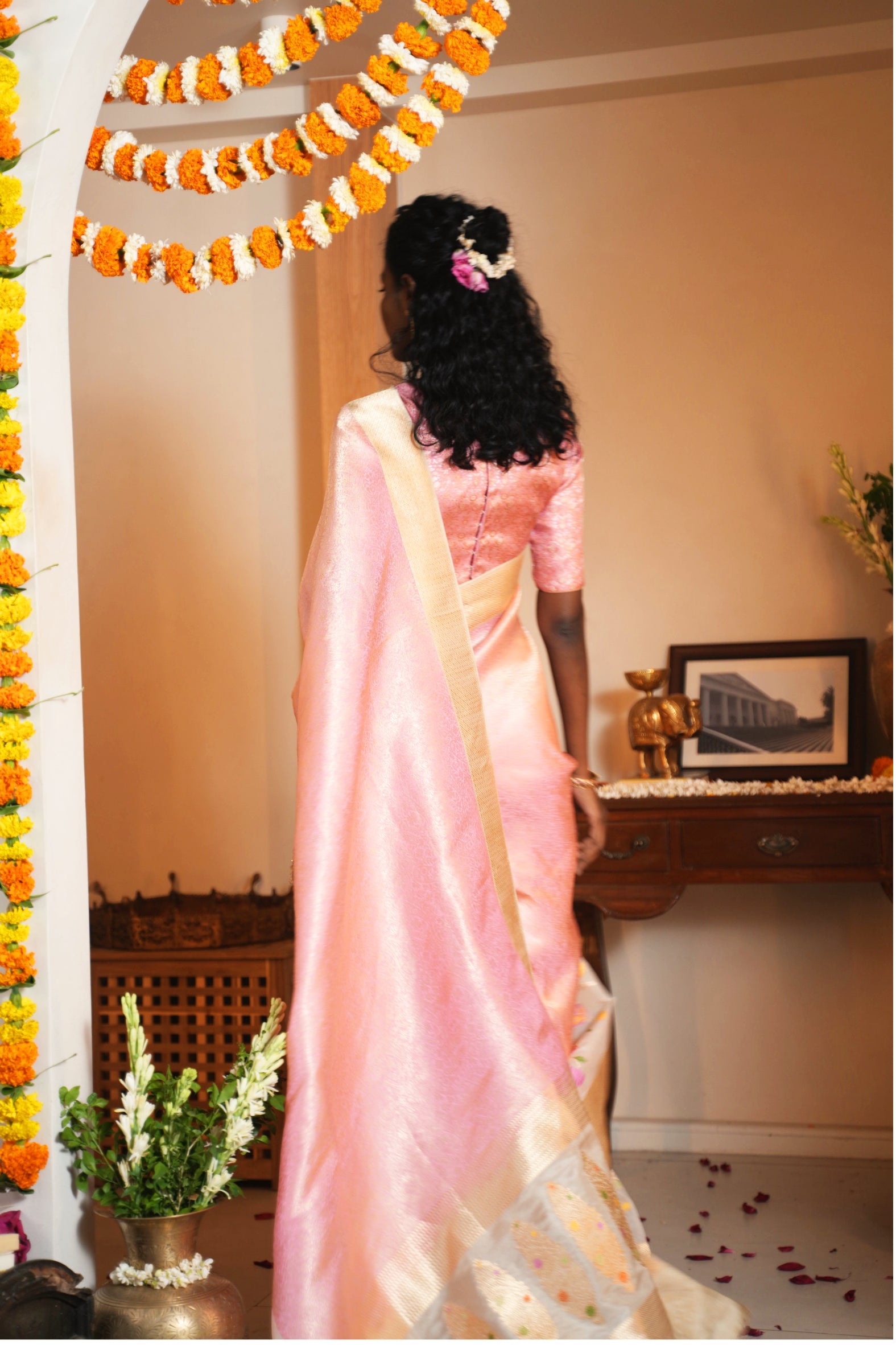 Peach Banarasi Silk Saree