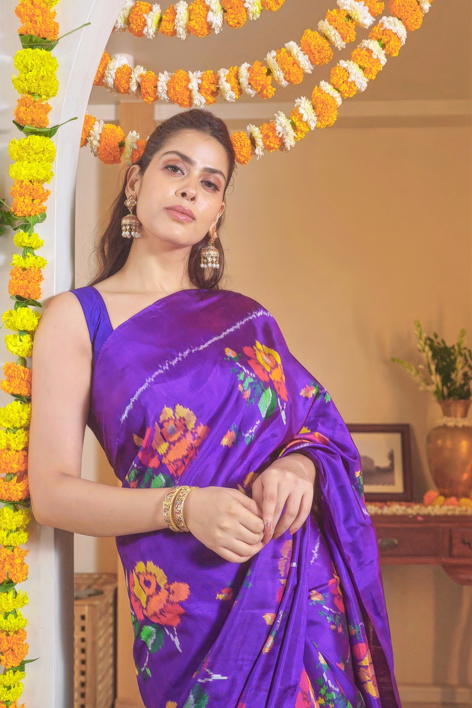 Purple Twill Silk Patola Weaving Saree