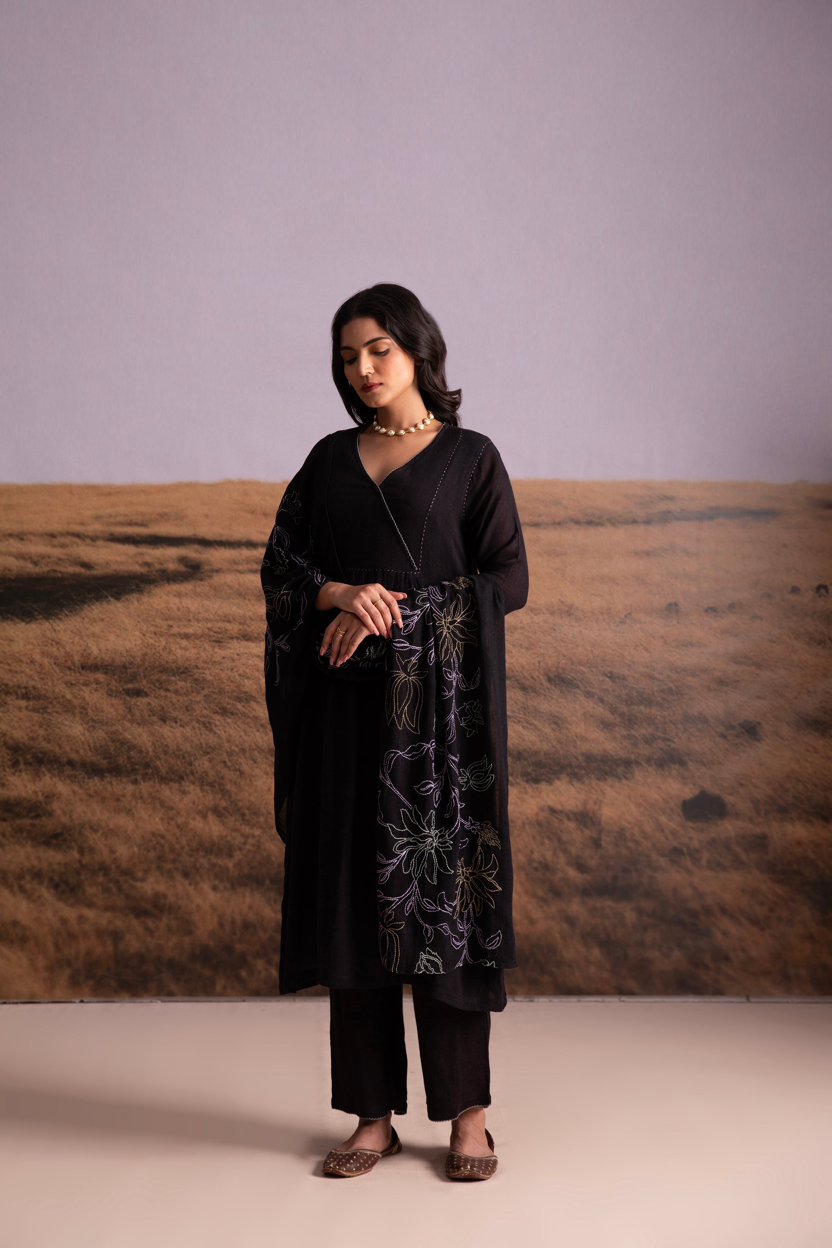Black Linen Salwar Set - Mokshaa